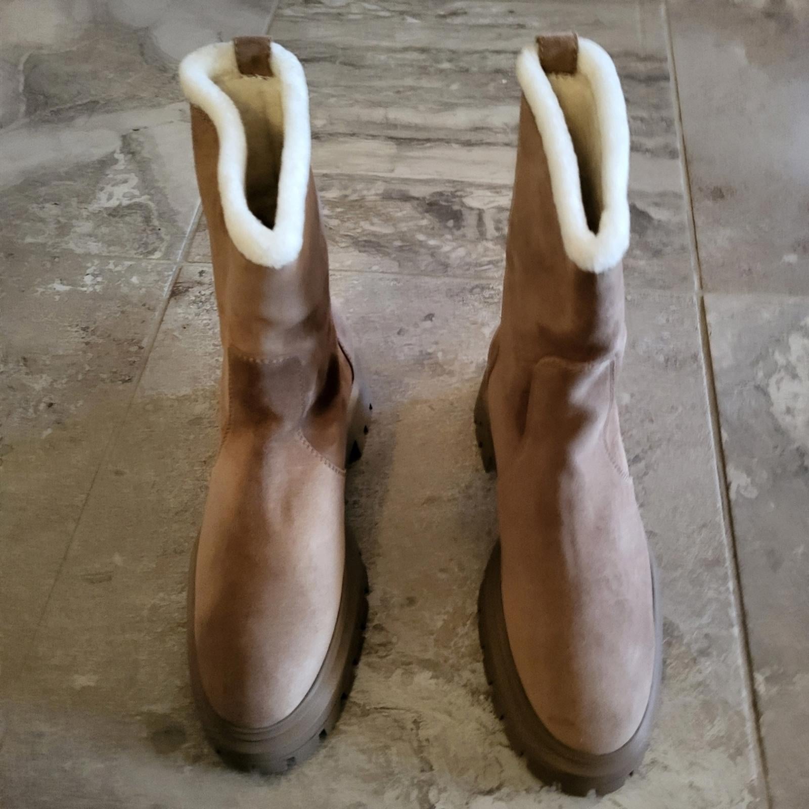 Stuart Weitzman Bedford Suede Shearling Winter Booties, Size 41.5/11 New in Box