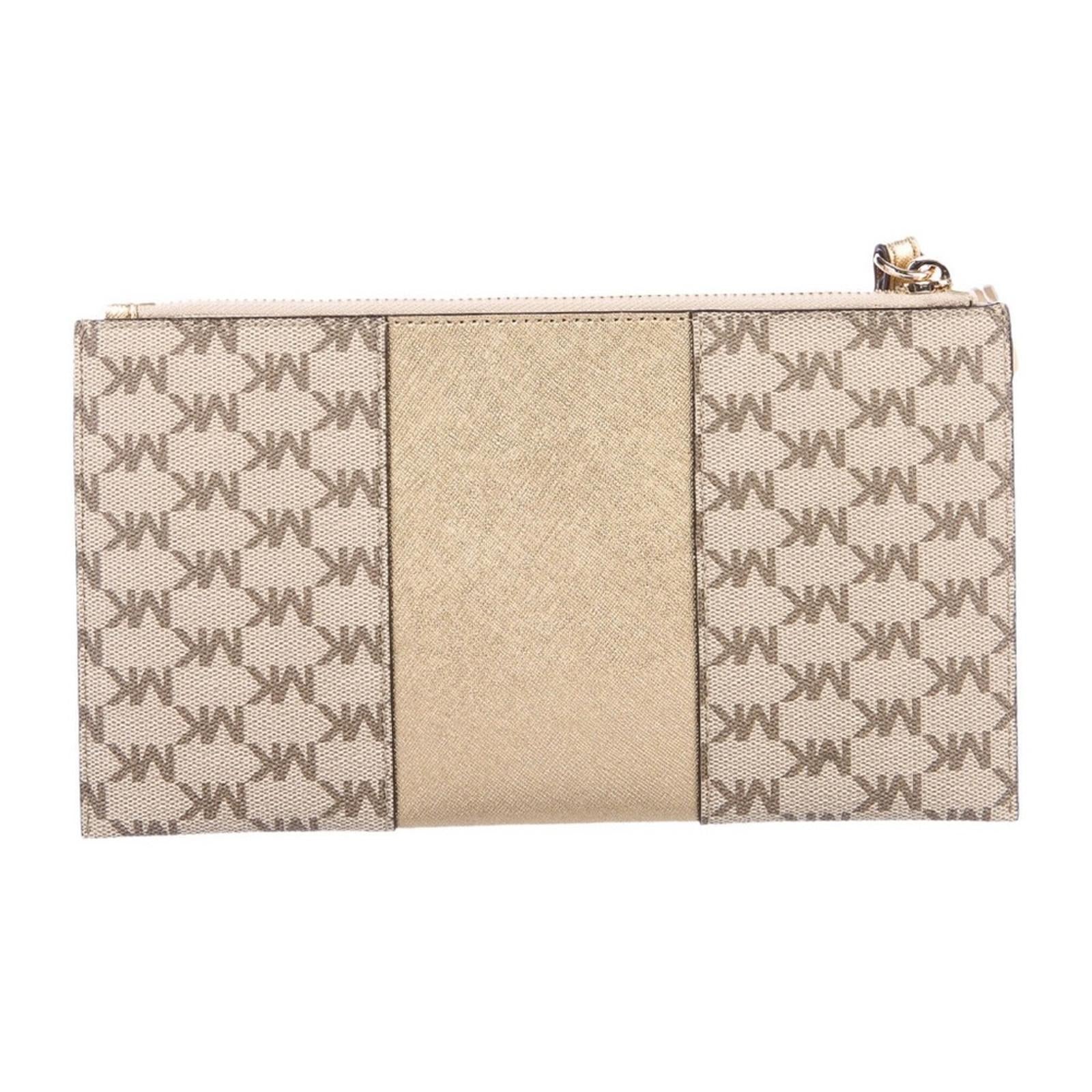 Michael Kors Large Center Stripe Zip Clutch MK Monogram, New w/o Tag Retail $98