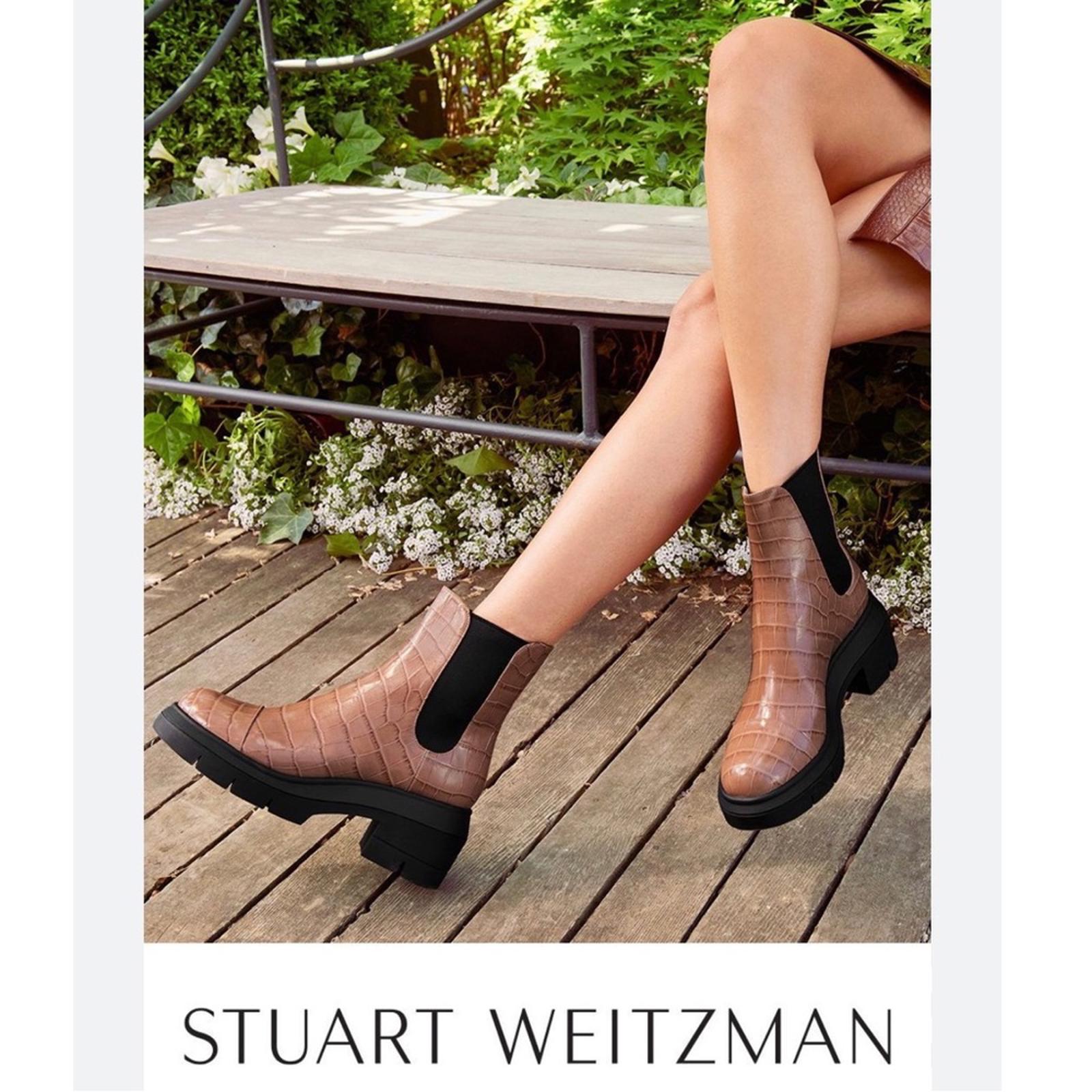 Stuart Weitzman Norah Chelsea Boots Tan Croc Leather Size 11C New +DustBag $595