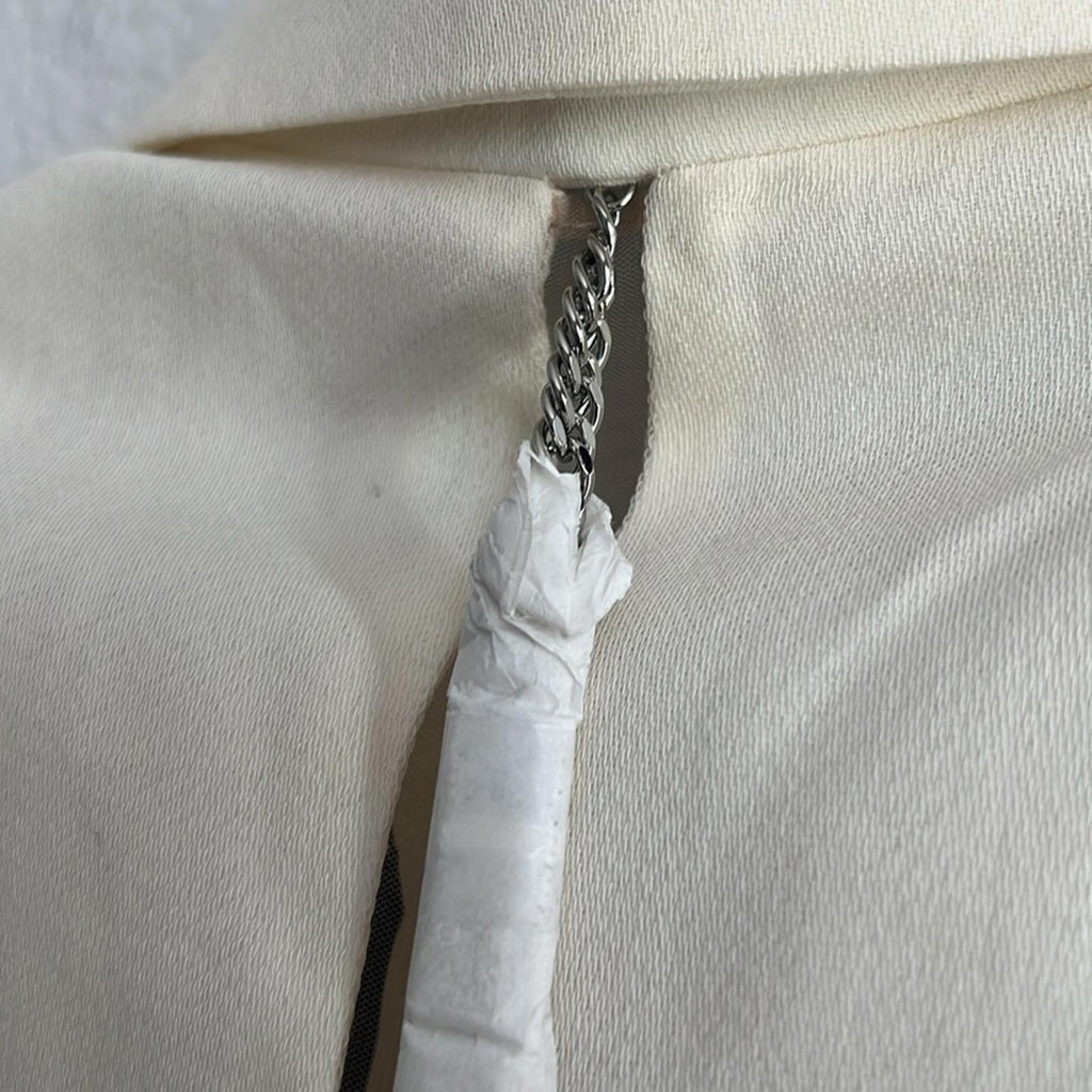 Galvan London Spinal Chain Embellished Blazer in Off White/Silver, NWT, Size 2