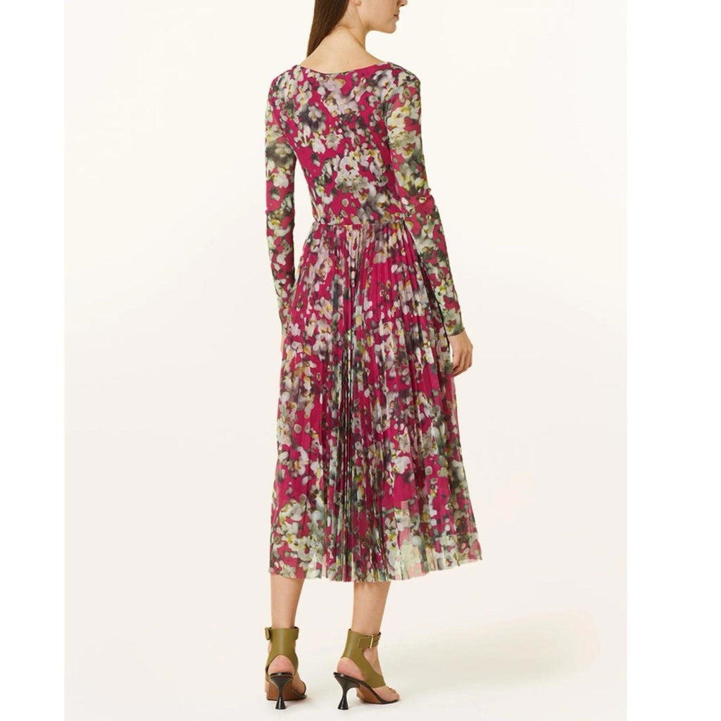 HUGO BOSS Long Sleeve Dress in Plissé Tulle with Seasonal Print Size S NEW w/Tag