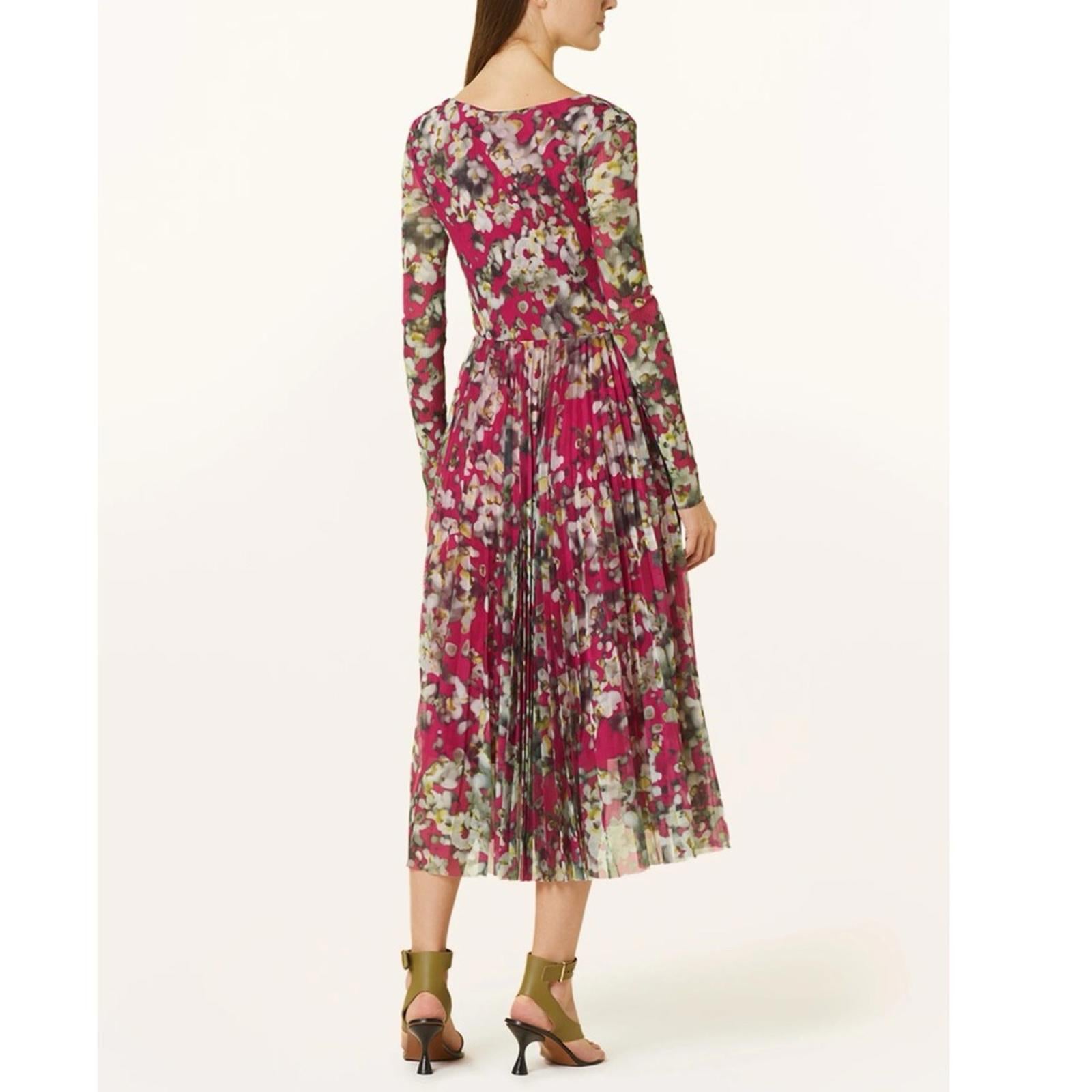 HUGO BOSS Long Sleeve Dress in Plissé Tulle with Seasonal Print Size S NEW w/Tag
