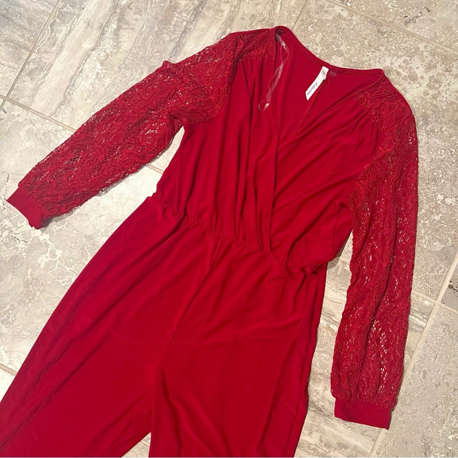 NEW NY Collection Jumpsuit with Lace Sleeves, Red Size XL New w/o Tag