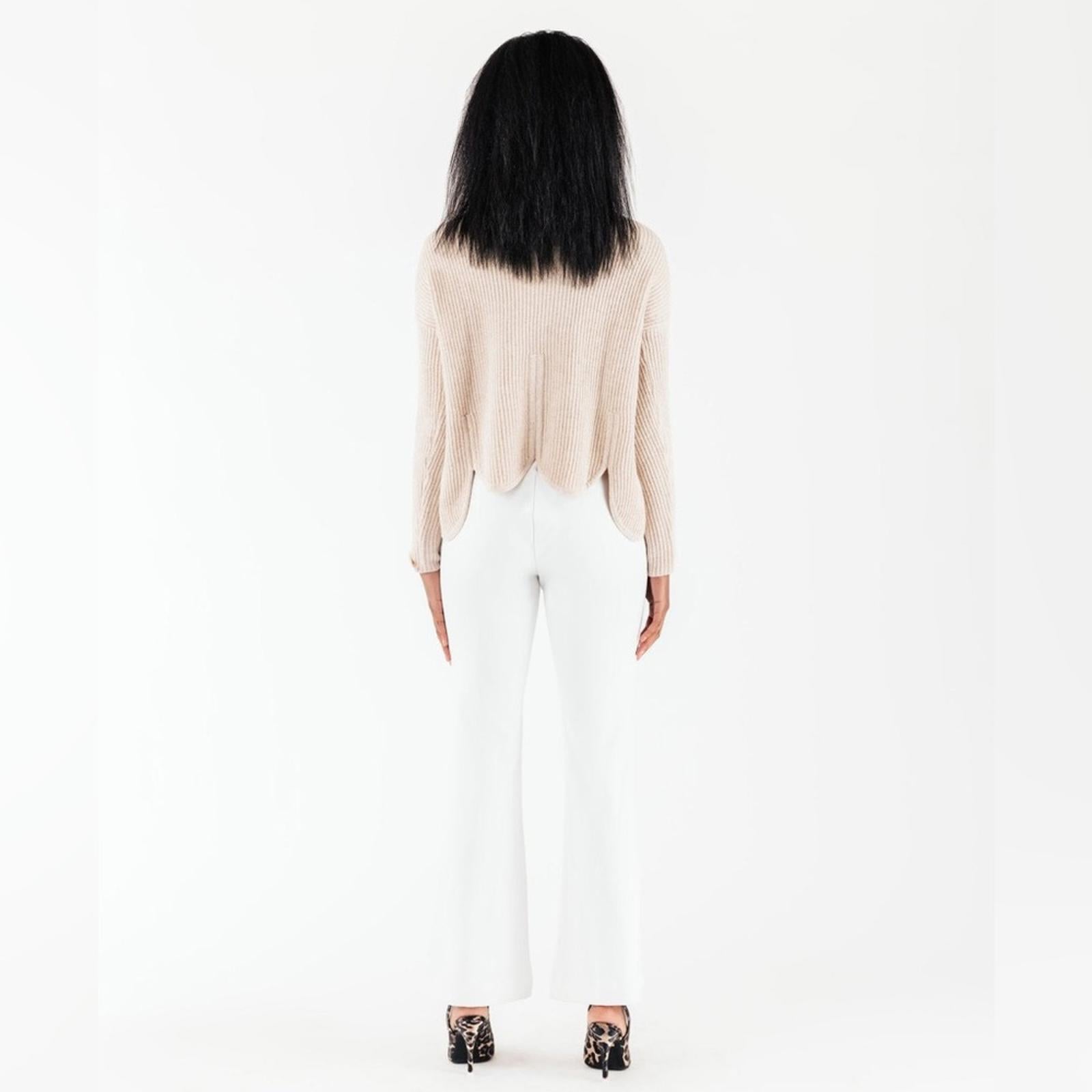 Chloé Kristyn Café Au Lait Anna Scallop Sweater, Size L, New w/Tag Retail $398
