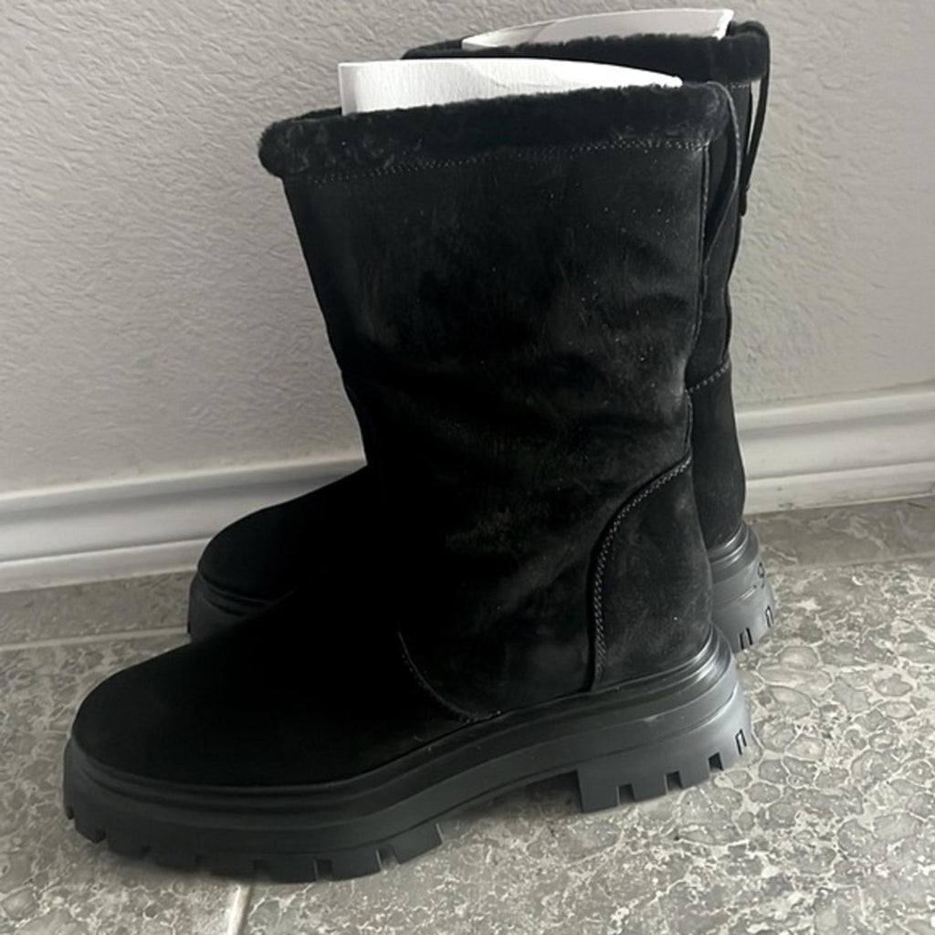 Stuart Weitzman Bedford Chill Suede Shearling Moto Boots, Black Size 11 NWT $695