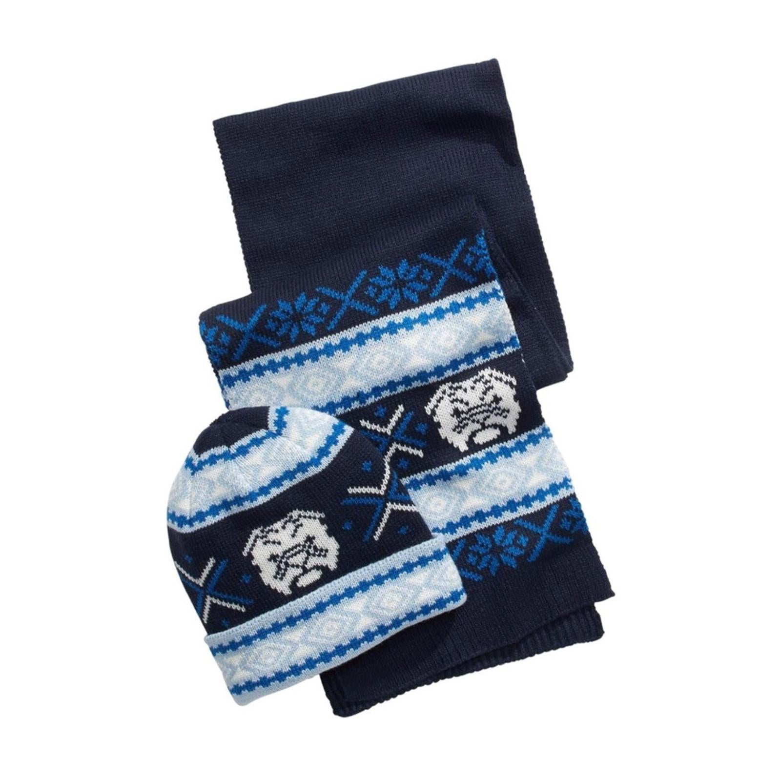 Club Room Men's Bulldog Hat & Scarf Set Blue Navy, New w/Tag