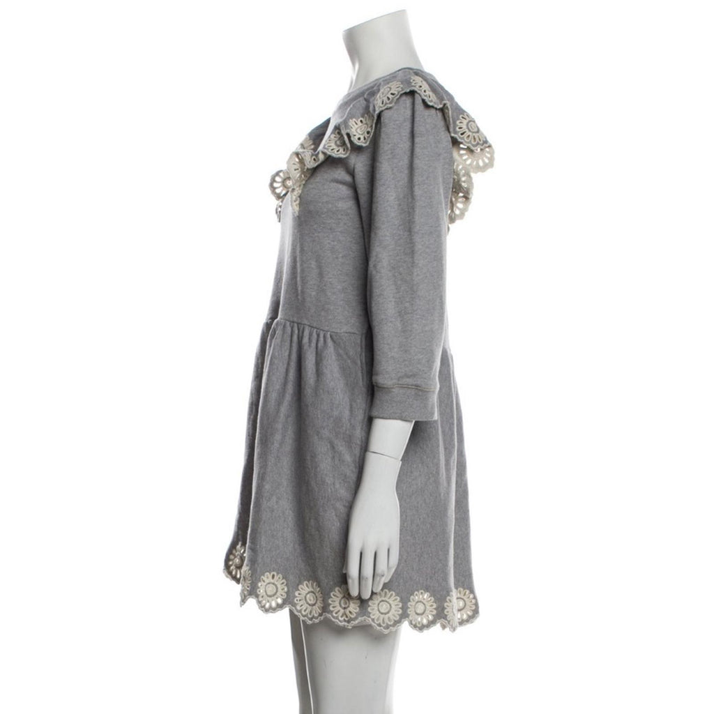 SEA Blaine Openwork Embroidery Adorned Long Sleeve Combo Dress, Grey Size 12Y