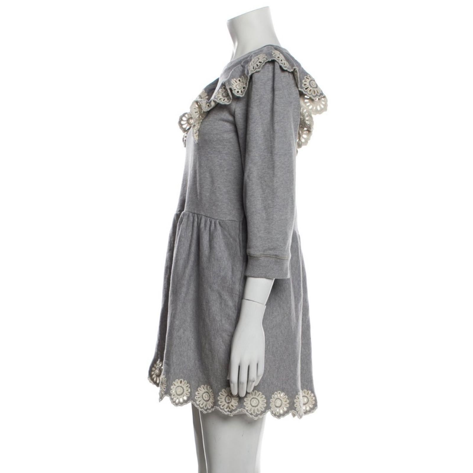 SEA Blaine Openwork Embroidery Adorned Long Sleeve Combo Dress, Grey Size 12Y