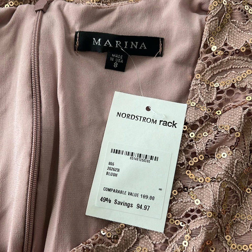Marina Lace & Sequined Cocktail Dress in Blush Pink, Size 8 New w/Tag $189