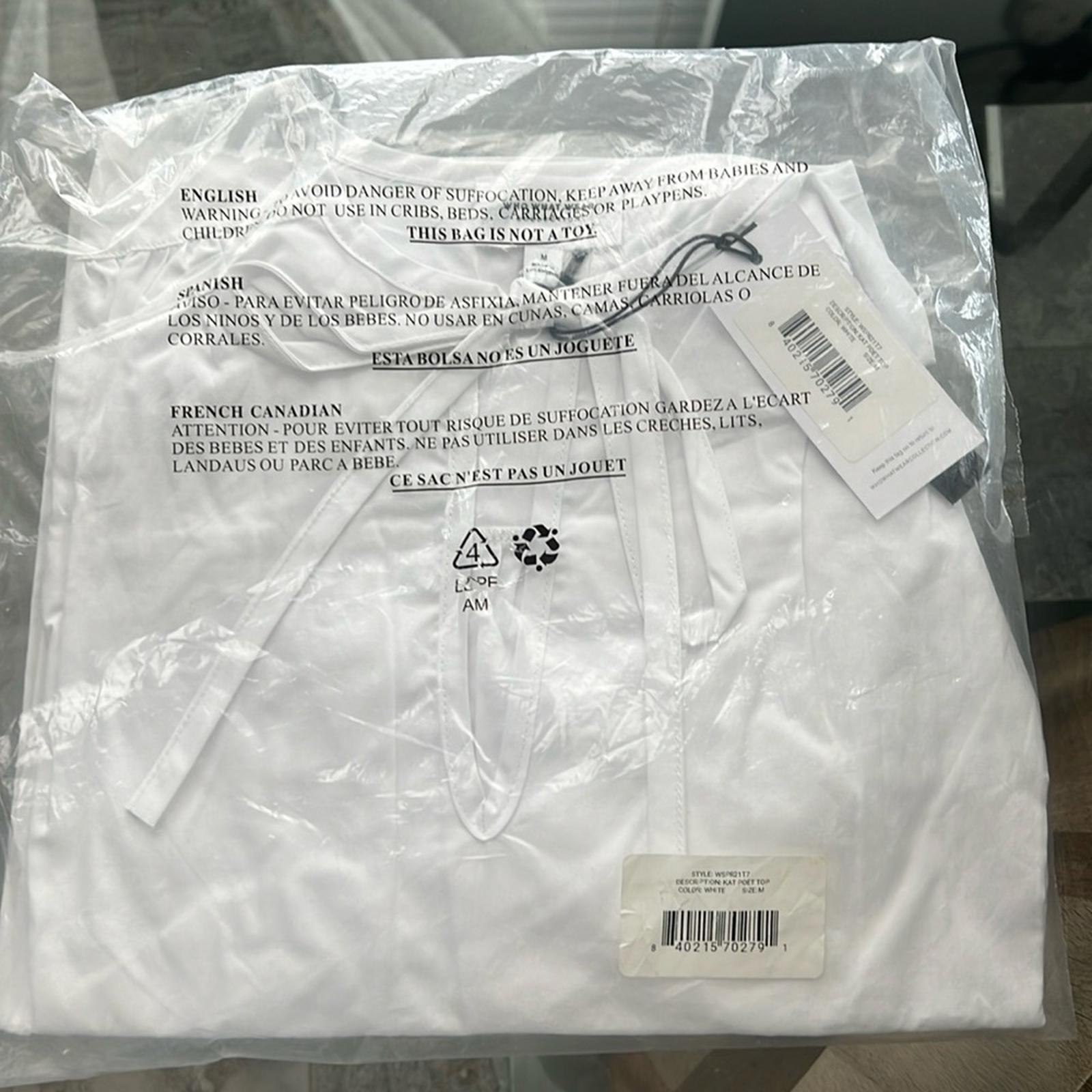 WhoWhatWear Kat Poet Tie Neck Top, White, Size M New w/Tag in Original Packaging
