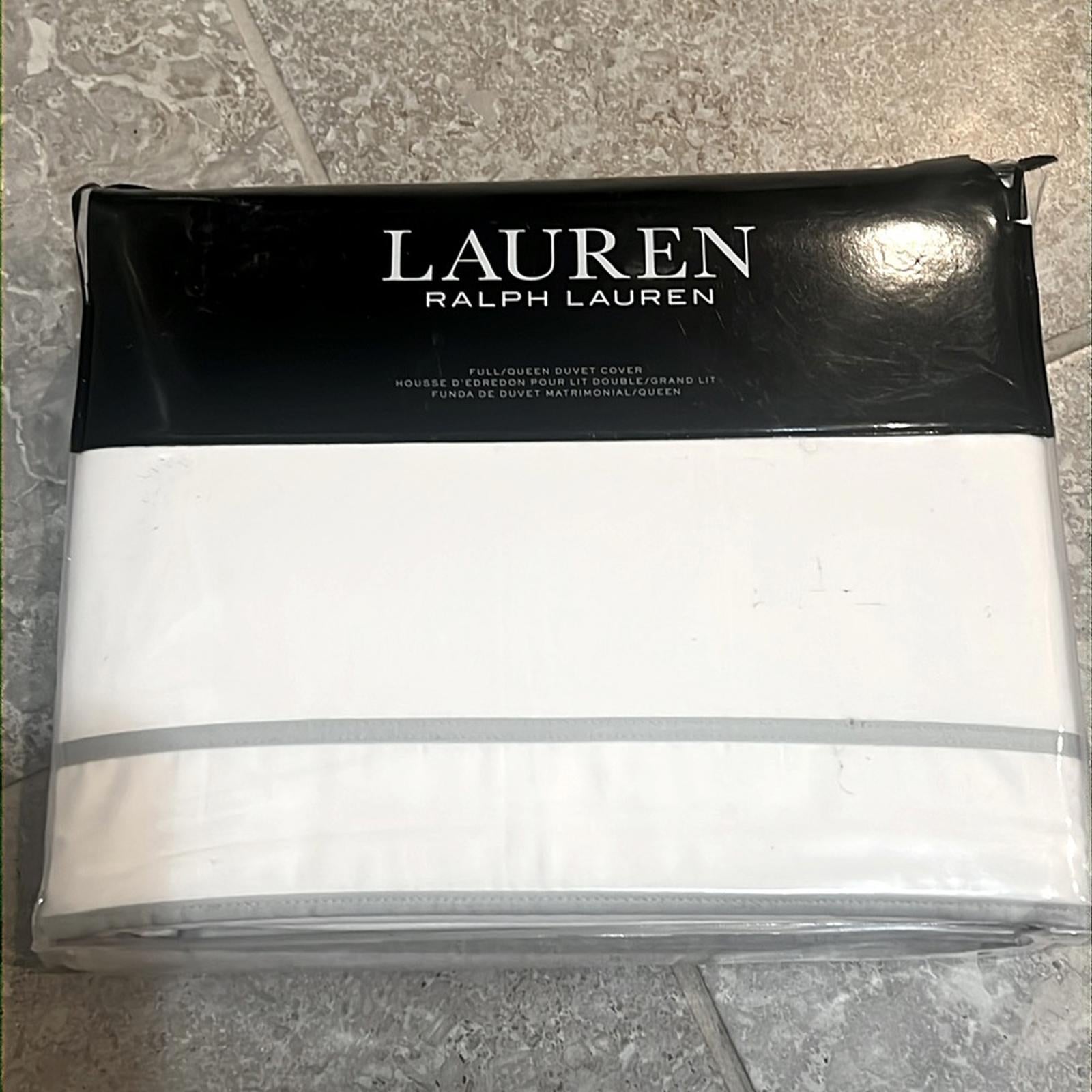 Lauren Ralph Lauren Spencer Sateen Border Duvet Cover WhiteSage, NWT, Full/Queen