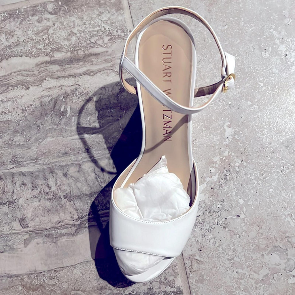 Stuart Weitzman Palmina Leather Ankle Strap Sandals White, Size 11 New +Dust Bag