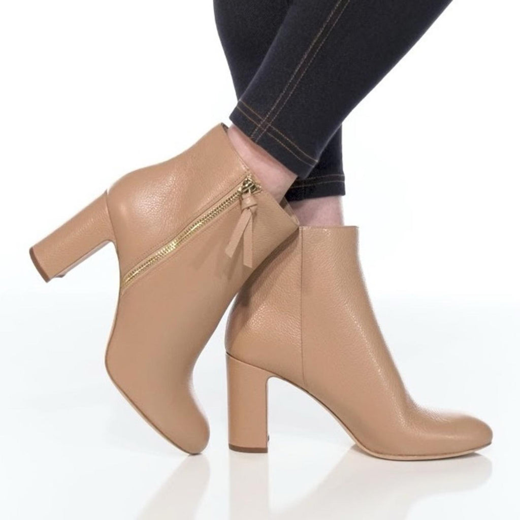 Kate Spade Knott Zip Booties, Light Fawn Pebble Calf Leather Size 11 New in Box