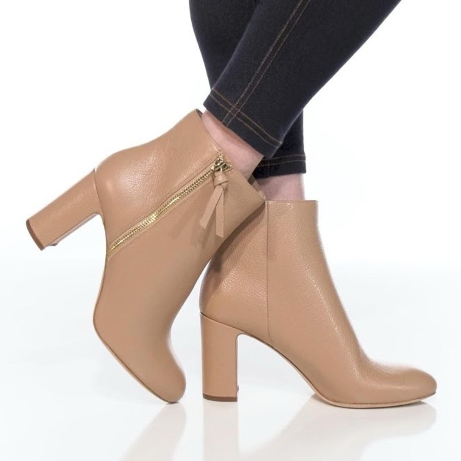 Kate Spade Knott Zip Booties, Light Fawn Pebble Calf Leather Size 11 New in Box