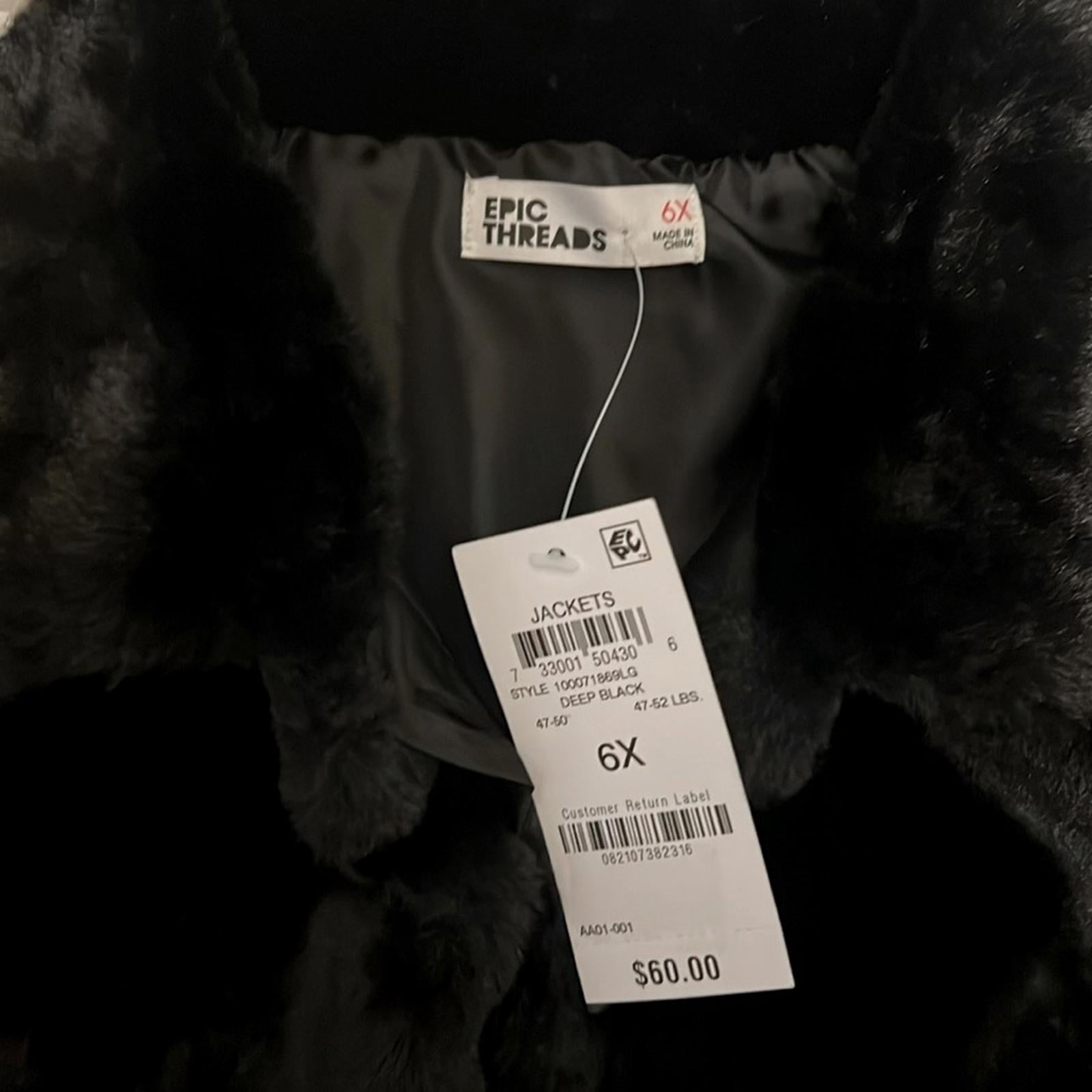 Epic Threads Faux Fur Jacket in Black, Little Girls Size 6X New w/Tag