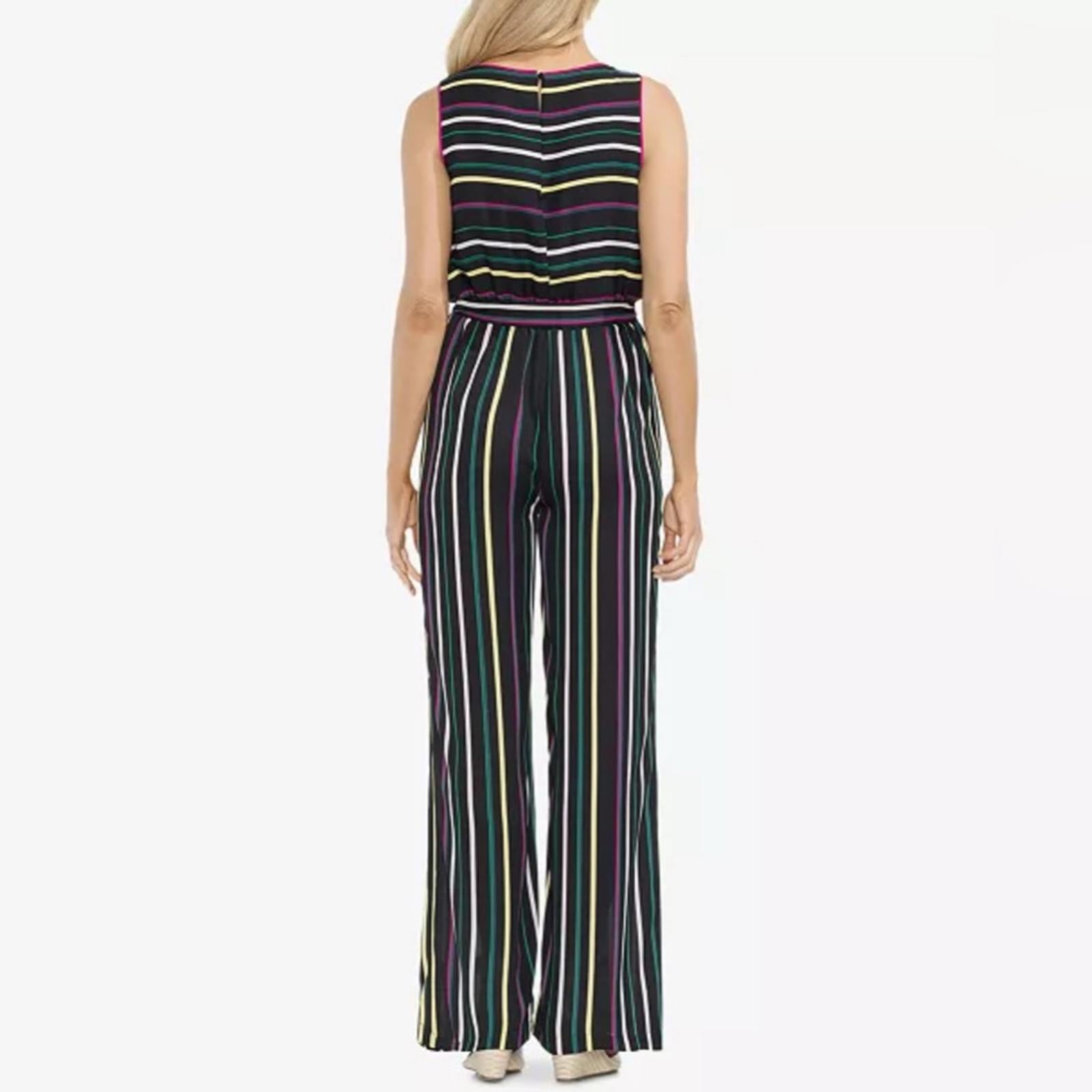 Vince Camuto Striped Jumpsuit in Black Multi, Size XL