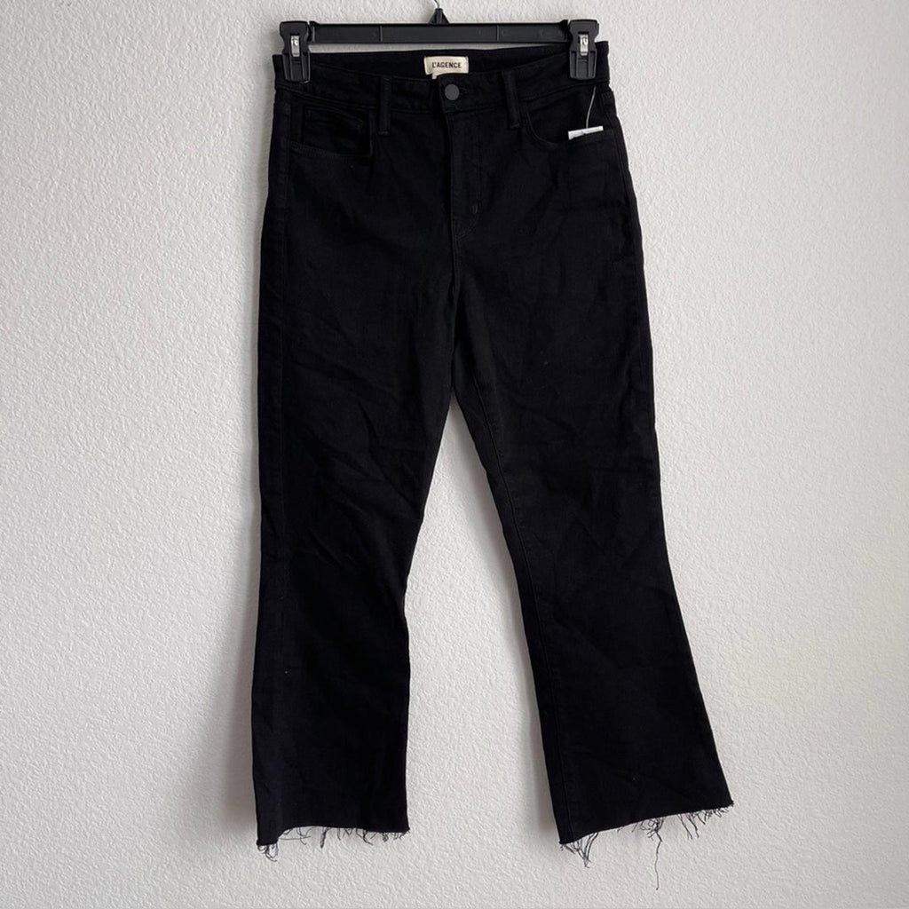 L’Agence Kendra High Rise Crop Flare Jeans in Black, Size 28 NWT Online for $275