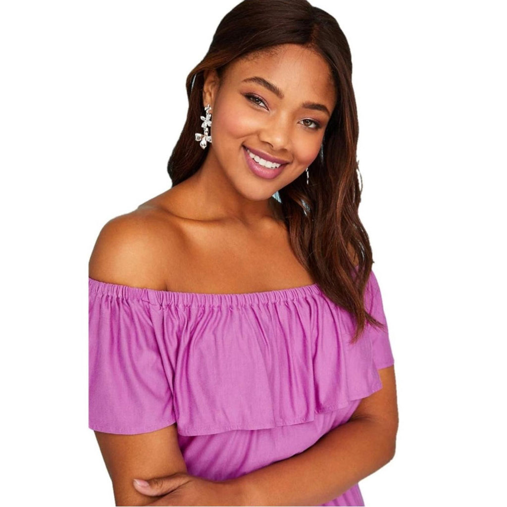 Lane Bryant Ruffle Off-The-Shoulder Maxi Dress in Purple Size 14/16 EXCELLENT!
