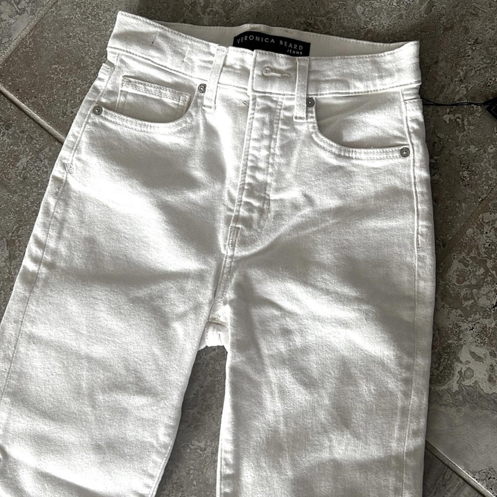 Veronica Beard Jean Carly Raw Hem Kick Flare Jeans White Size 24 New w/Tag $218