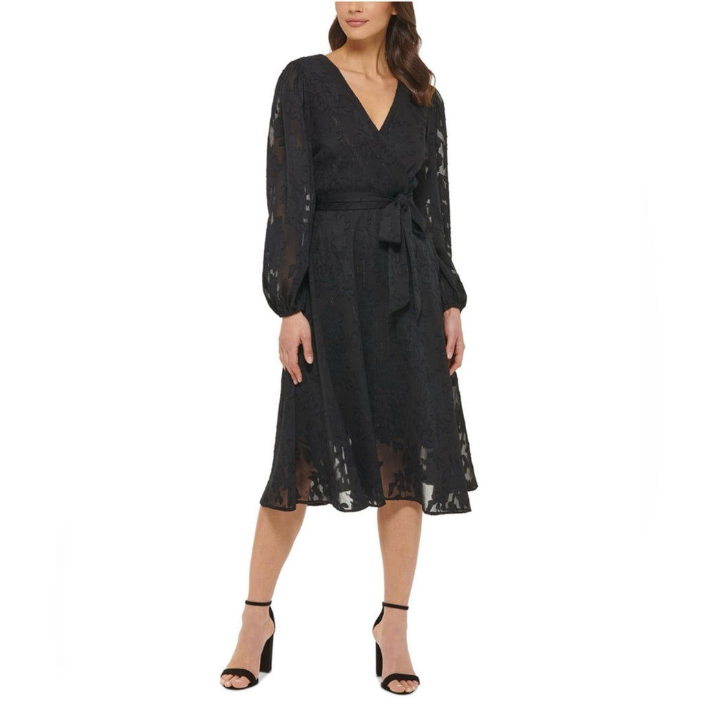 Kensie Fit & Flare Black Dress with Ballon Sleeves, Size 6 New w/Tag $138