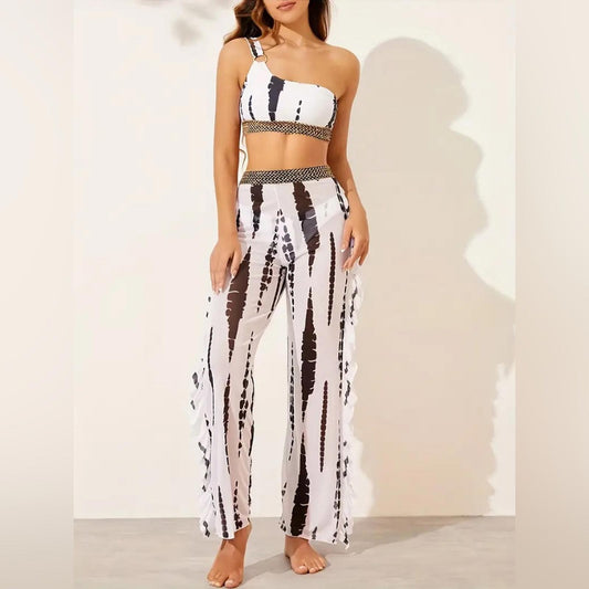 Tie Dye Print Bikini One Shoulder High-Cut Cover Pants, Size XL NEW in Packaging