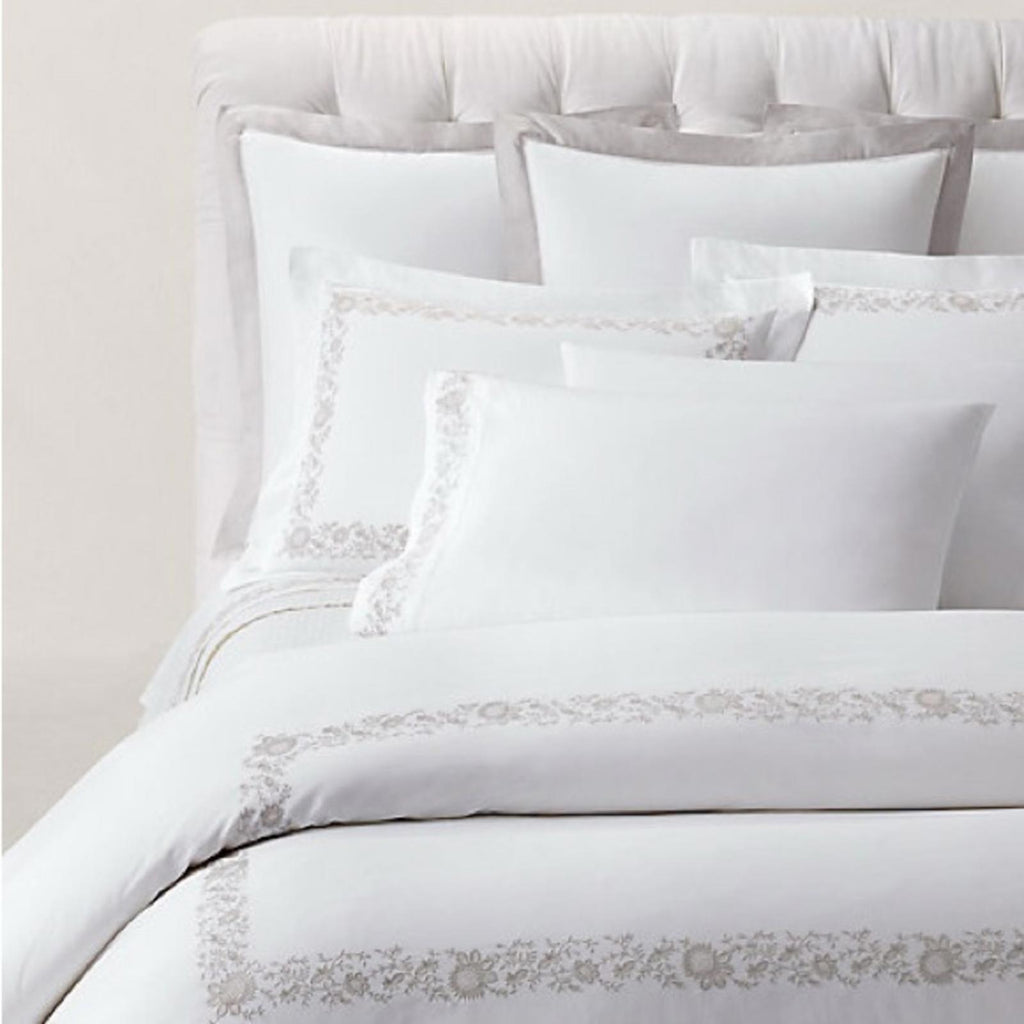 Ralph Lauren Organic Cotton Eloise Embroidery Queen Flat Sheet, Platinum, NEW