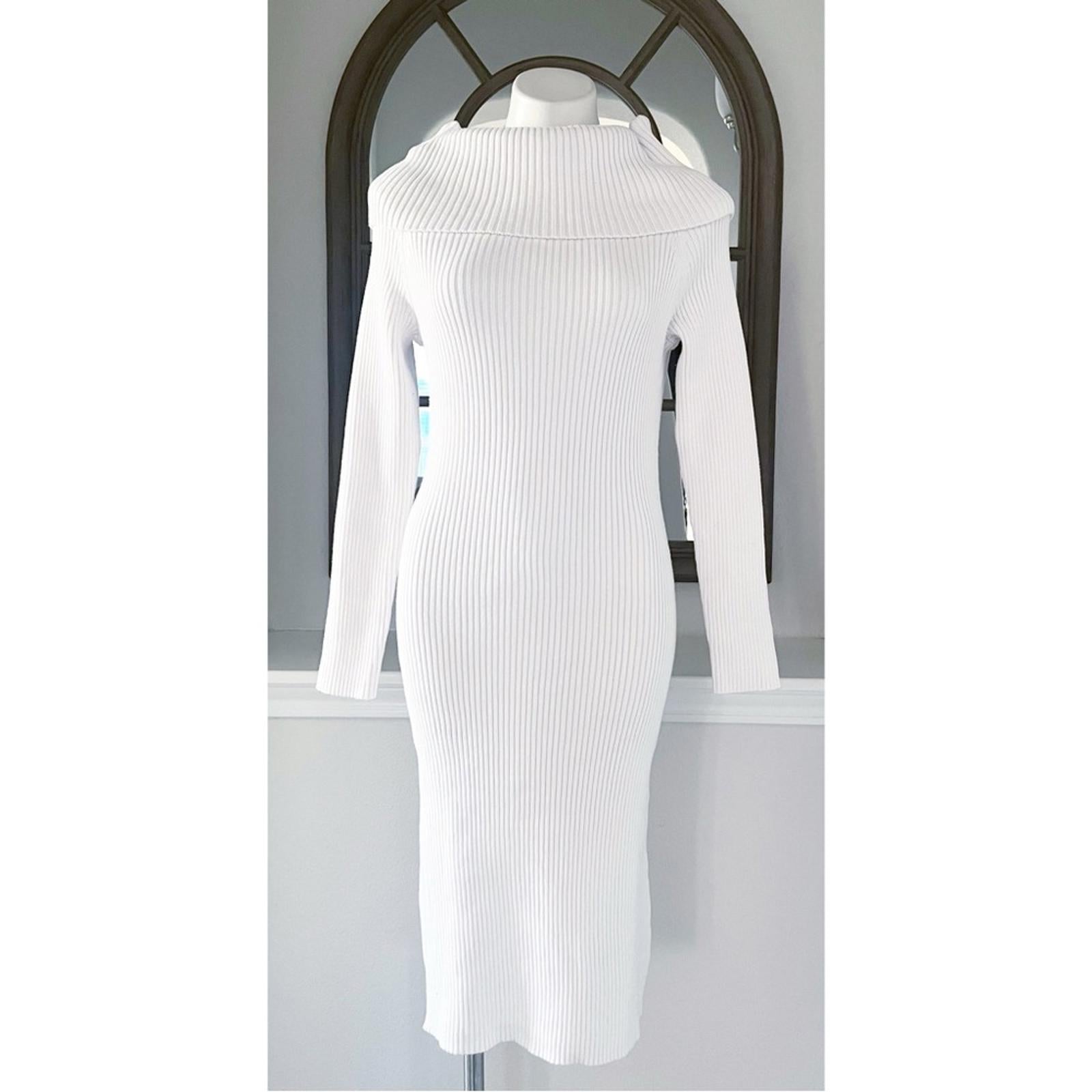 525 Off-the-Shoulder Ribbed Knit Sheath Dress in Bleach White Size XL NEW $148