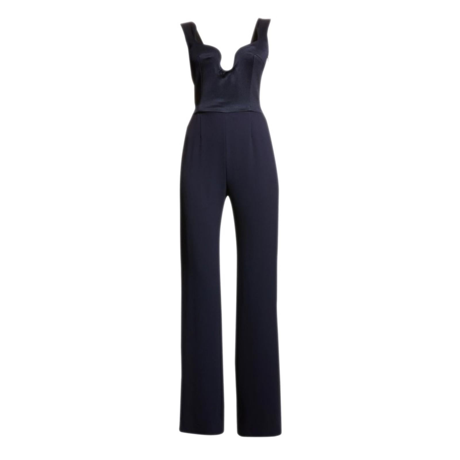 GALVAN Siren Scalloped Straight-Leg Jumpsuit in Black, US 8 NEW w/Tag $1,895