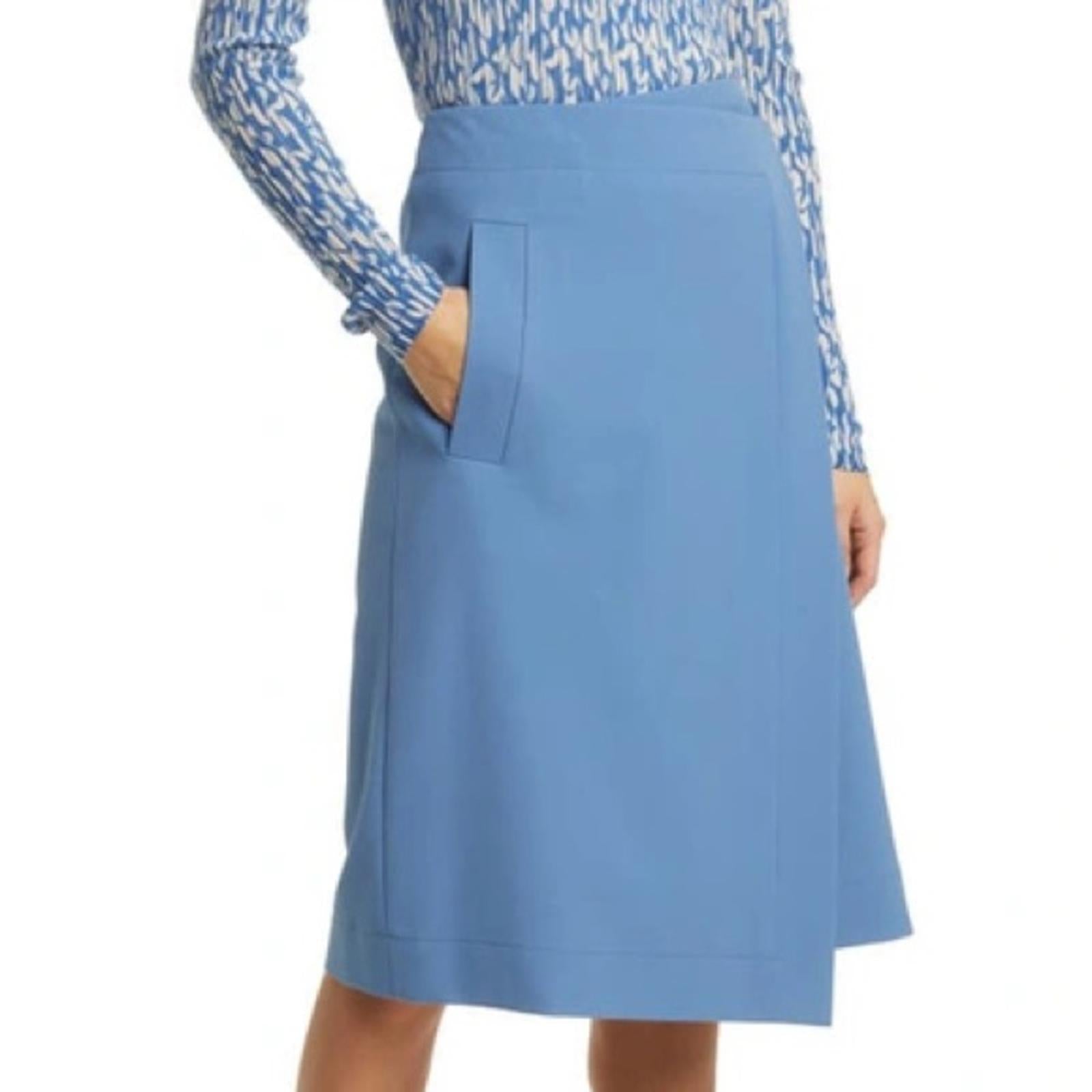 NEW Hugo Boss Vollemo Wrap Front A-Line Midi Skirt in Blue Size 4 New w/Tag