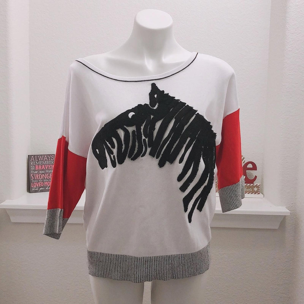 Gabby Isabella Zebra Fringe Sweater in White / Black Size XL New w/Tag