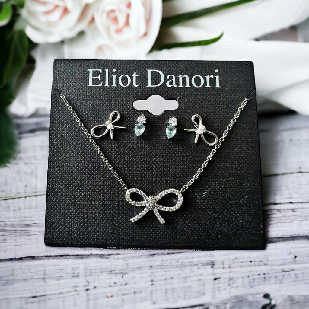 Eliot Danori Earrings and Necklaces Set Crystal & Bow Statement New w/Tag $98