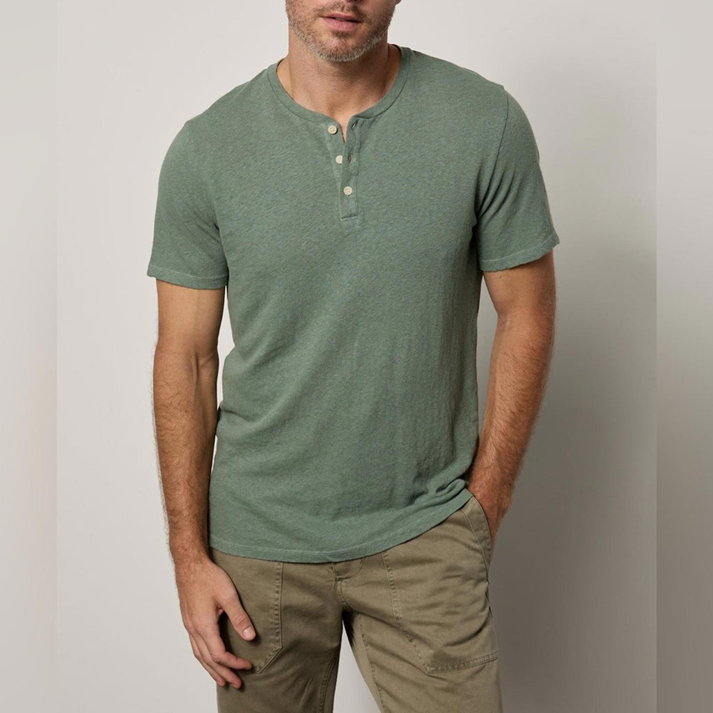 Velvet by Graham & Spencer Lionel Linen Blend Henley Shirt Green, NWT, Size XL