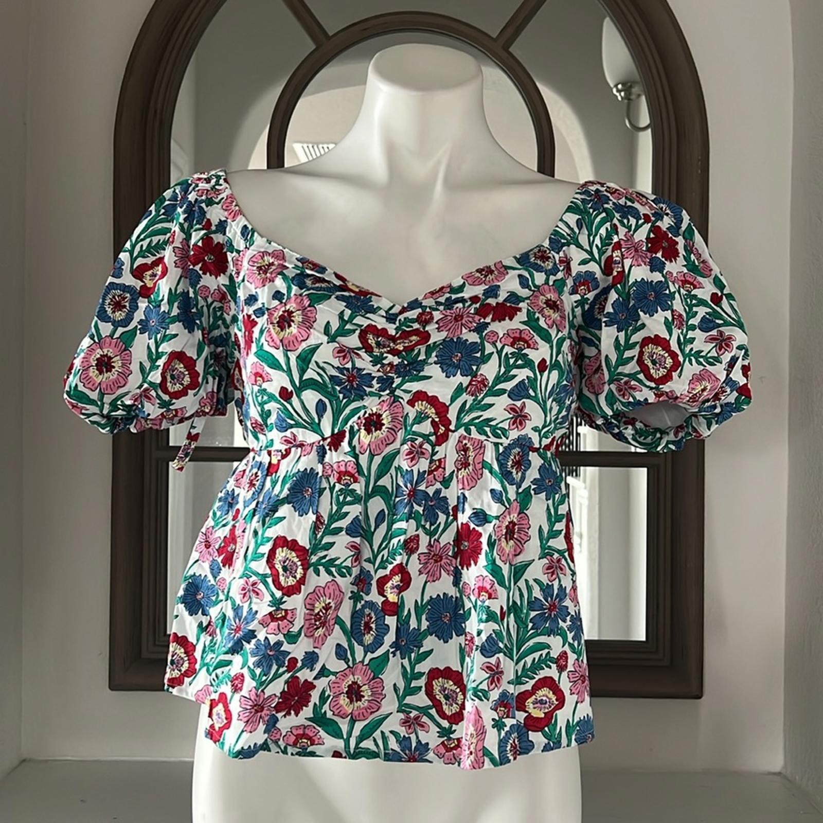 Vineyard Vines Multi Floral Puff Sleeve Top, Size S New w/Tag