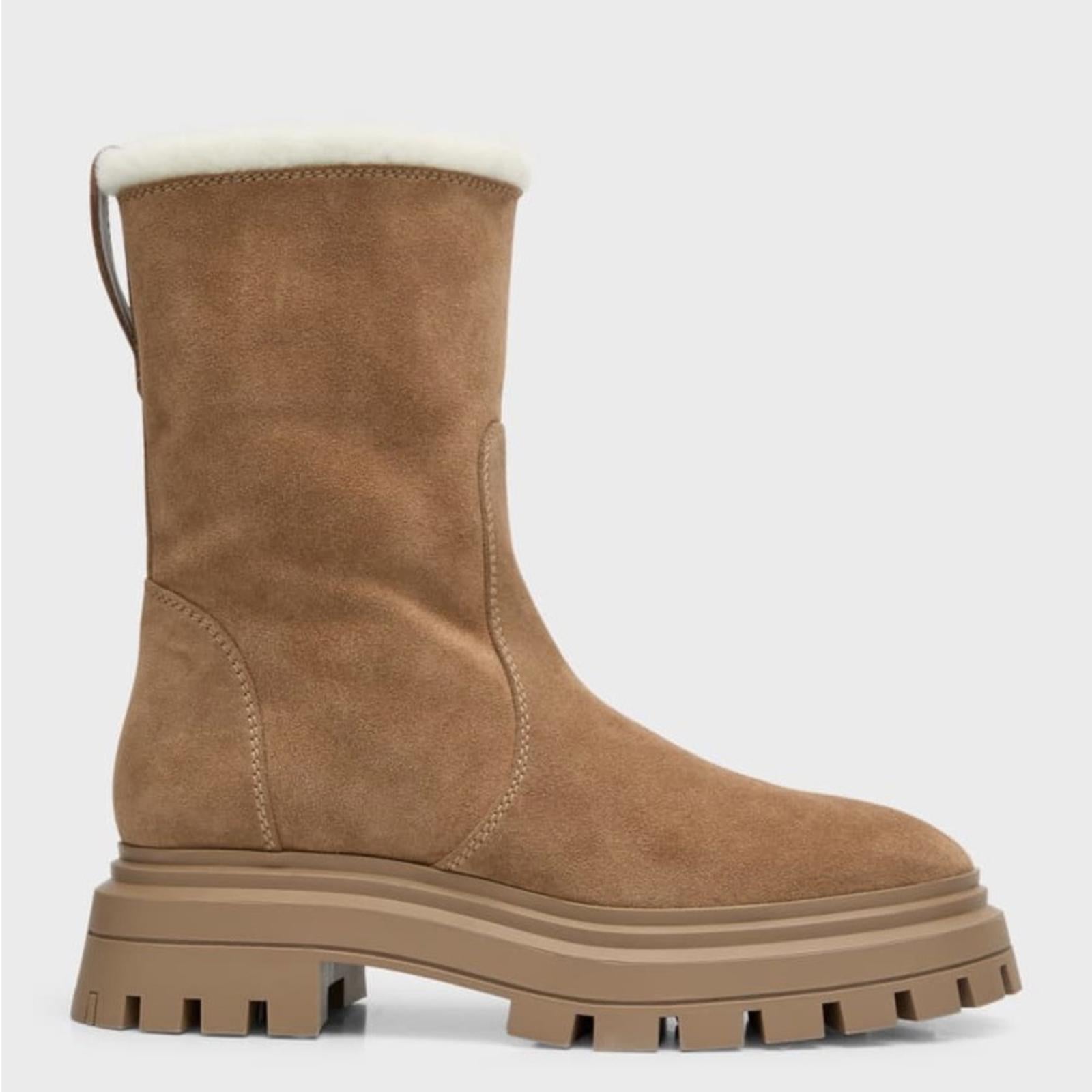 Stuart Weitzman Bedford Suede Shearling Winter Booties, Size 41/10.5 New in Box
