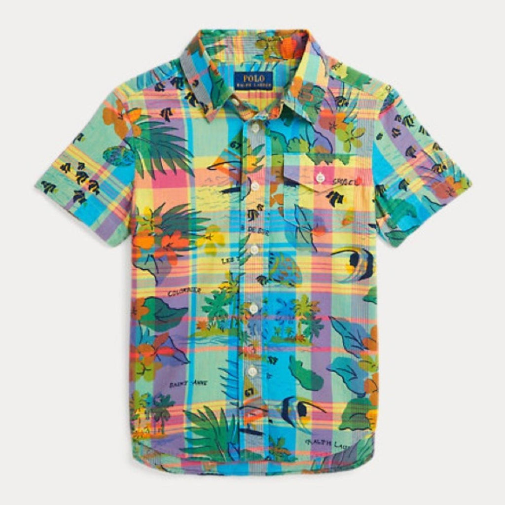 Polo by Ralph Lauren Tropical-Print Cotton Madras Shirt, Size L(14-16) NEW w/Tag