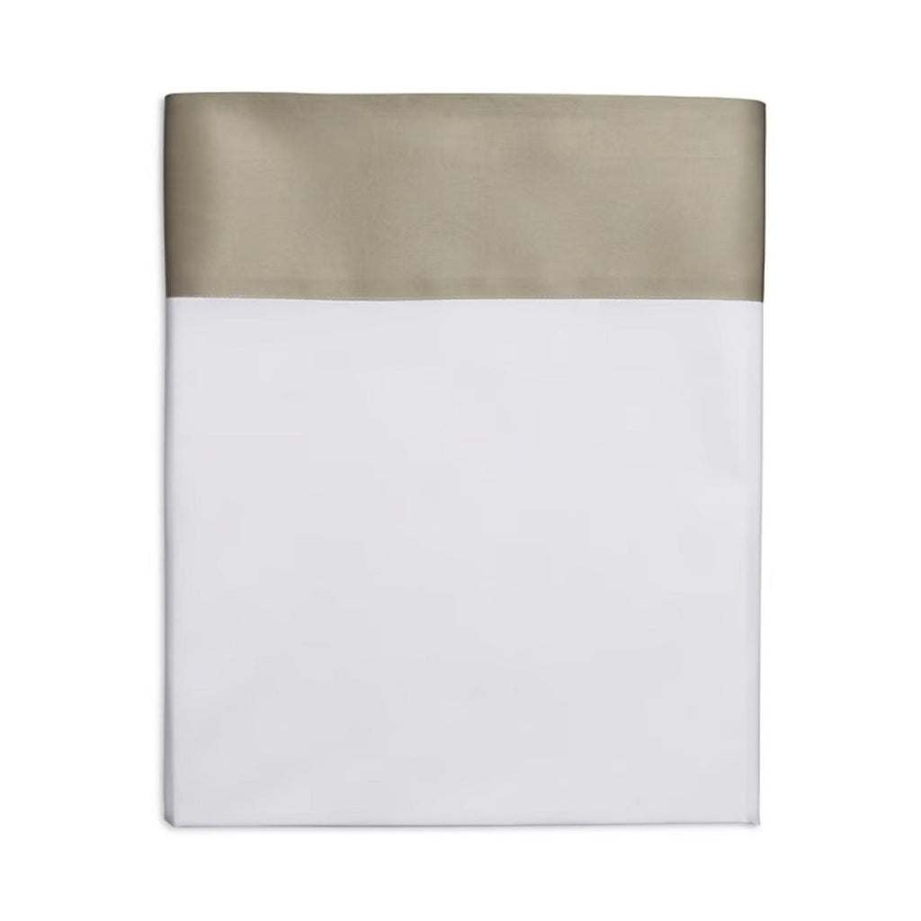 Hudson Park Collection Italian Cuff Flat Sheet in White/Brown, NWT, Queen $195