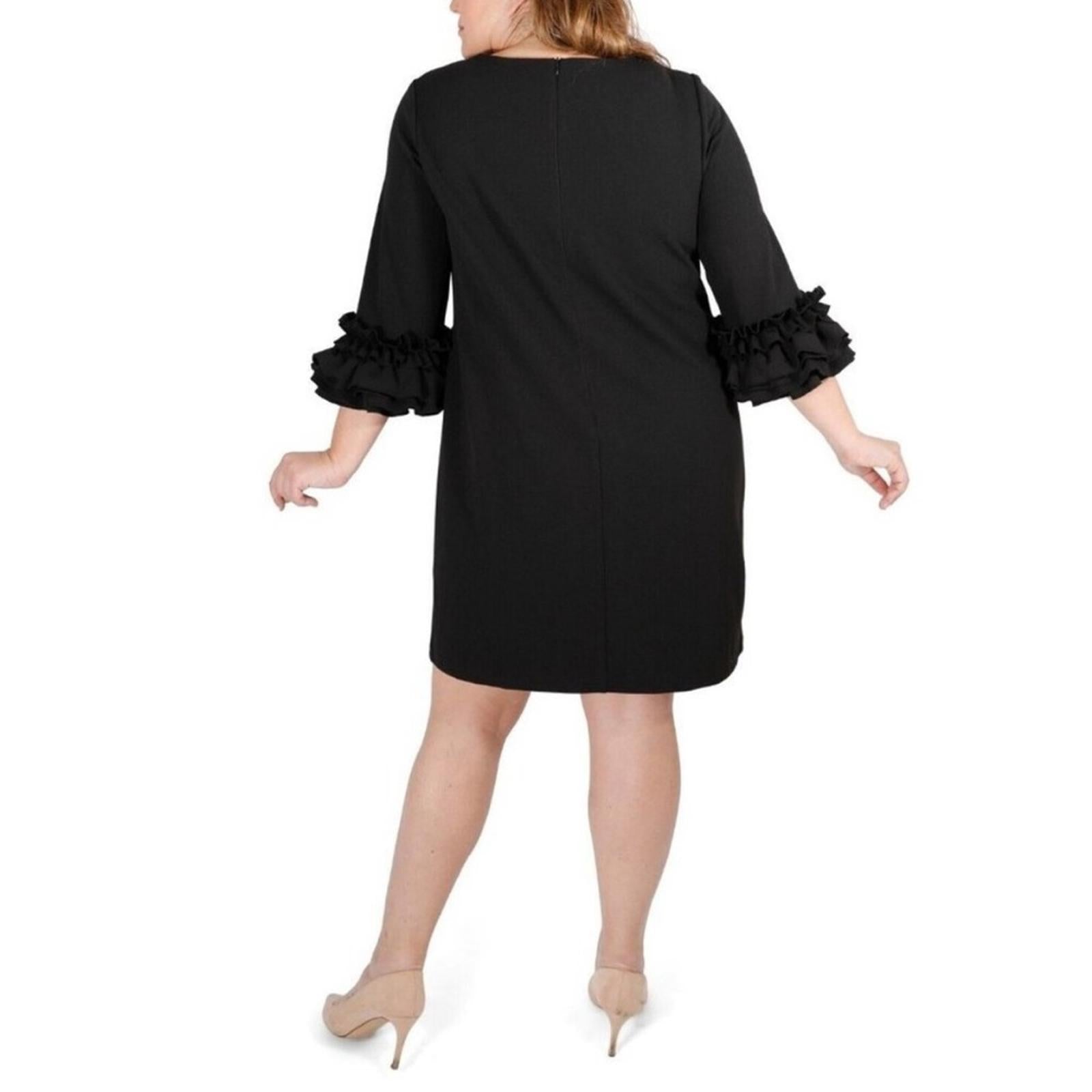 Marée Pour Toi BLACK Ruffle-Cuff Shift Dress, Plus Size 16 New w/Tag