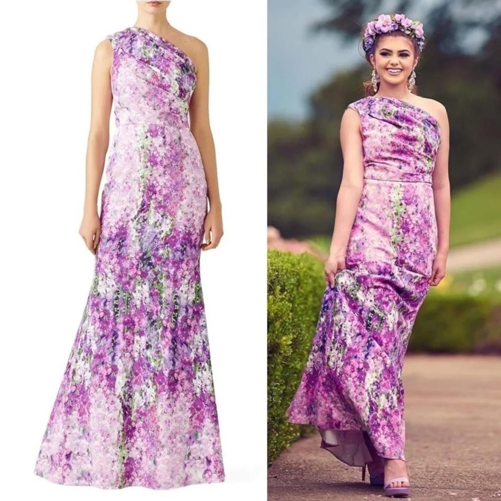 BADGLEY MISCHKA One-Shoulder Purple Orchid Gown, Size 4 Retail $990