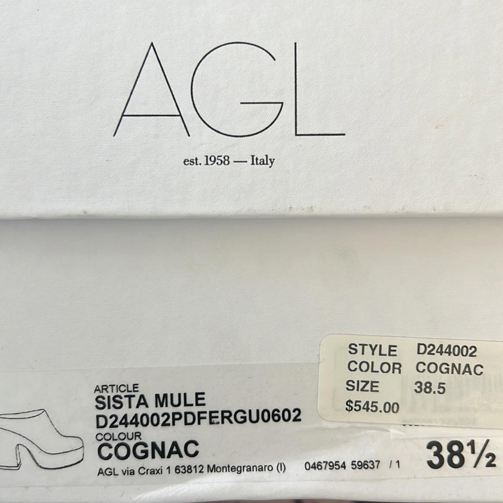 AGL Sista Mule - Cognac Size 38.5 Retail $545