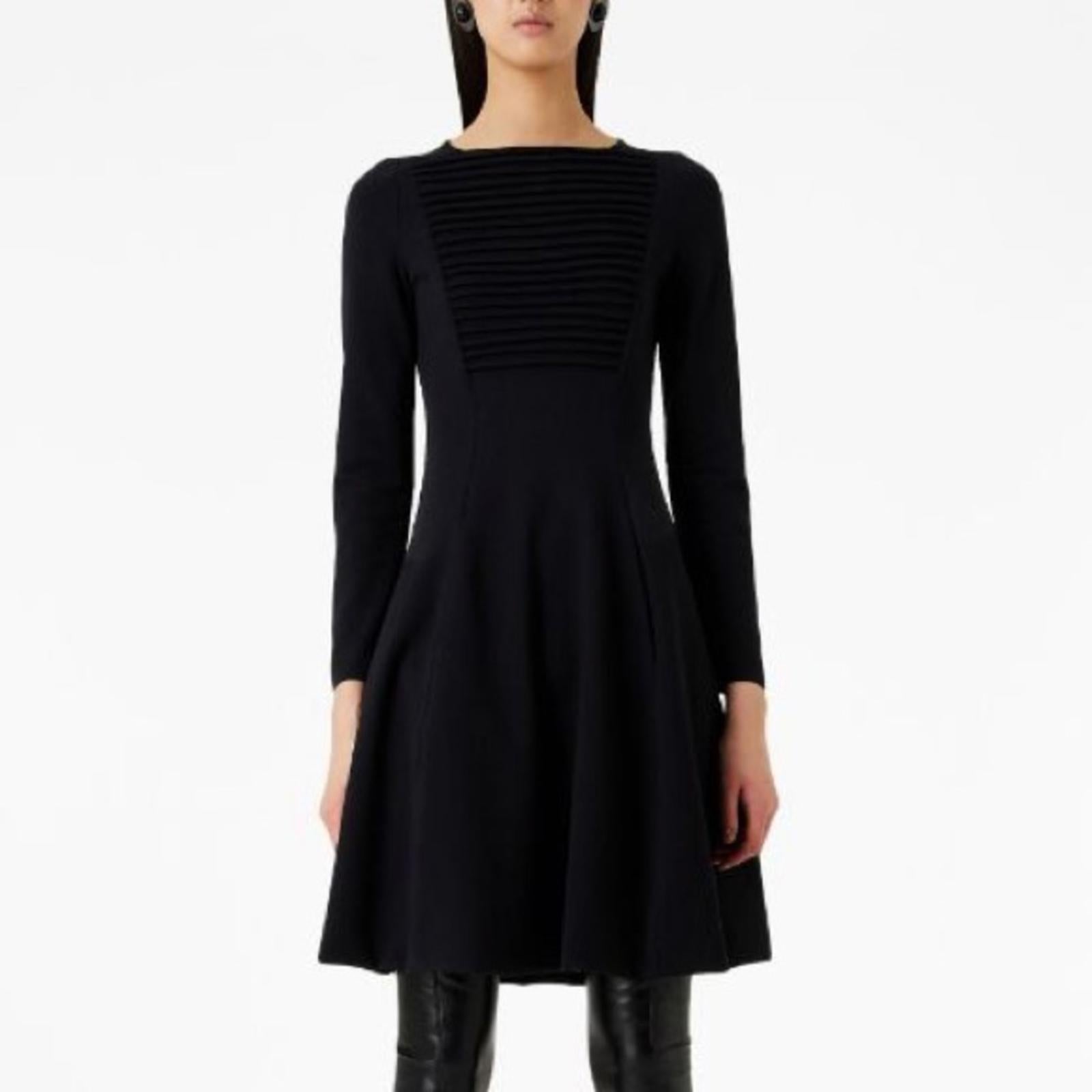 Giorgio Armani Fit & Flare Long Sleeve Ribbed Black Dress, Size 2, EXCELLENT!