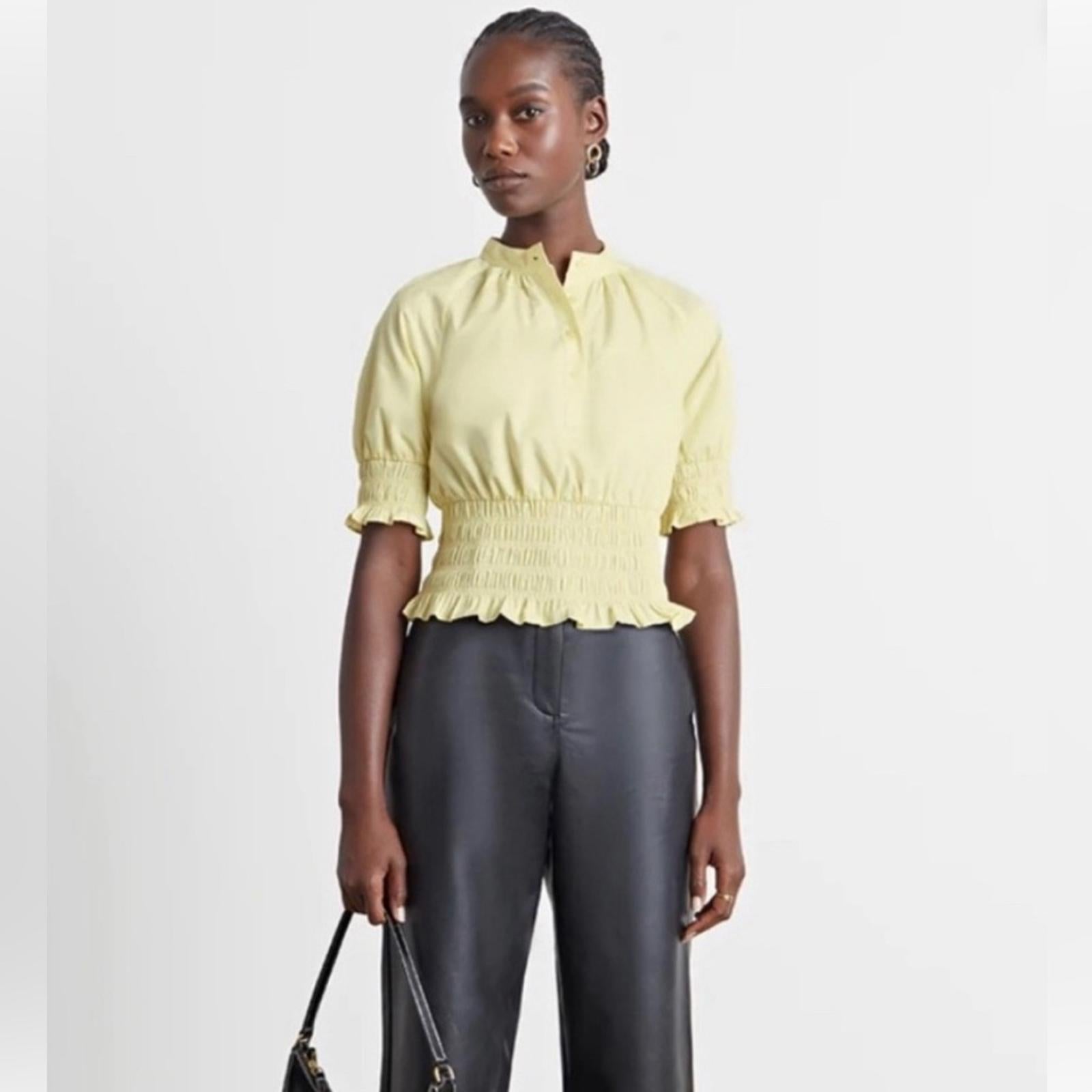 WhoWhatWear HARPER Smocked-Waist Top in Lemon, Size S New w/Tag Retail $115