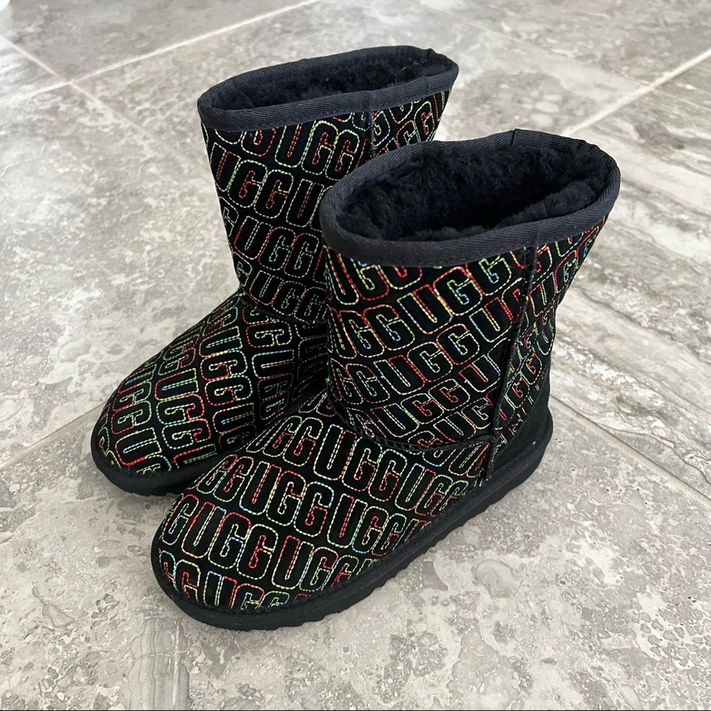 UGG Kid’s Classic II Graphic Stitch Wool-Lined Boots, Toddler Size 2 New w/o Box