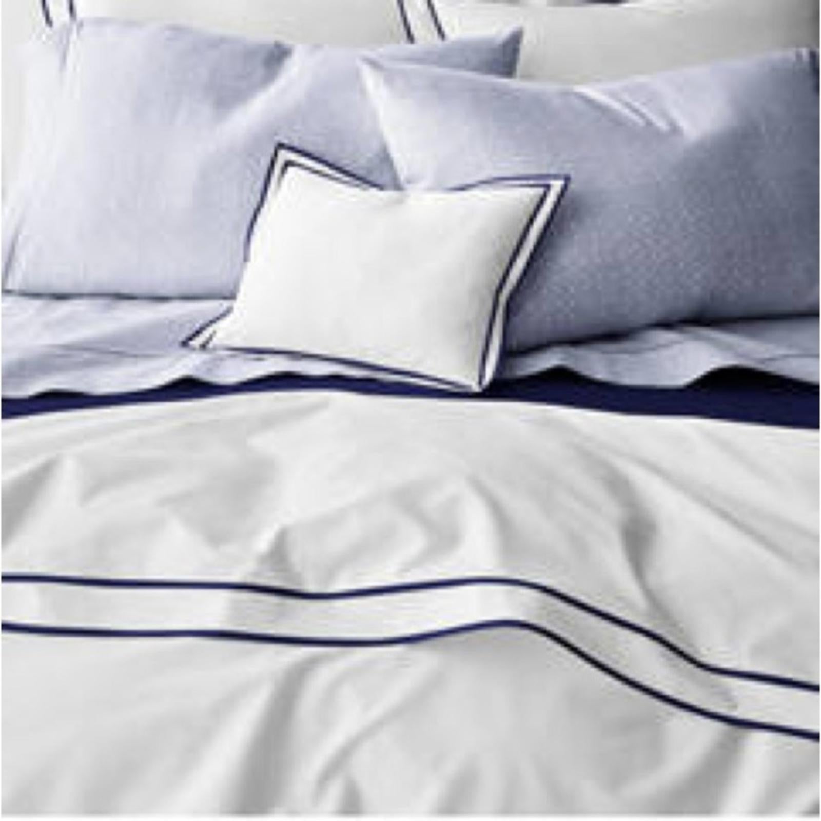 Lauren Ralph Lauren Spencer Sateen Border King Duvet Cover in White/Navy NEW
