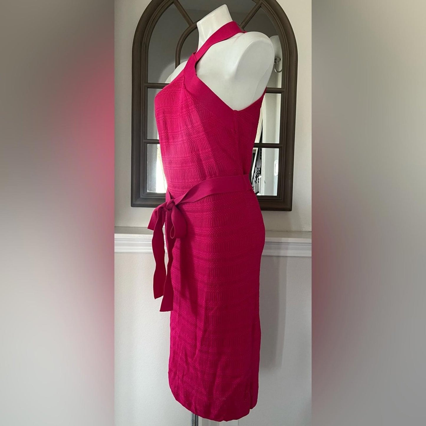 NEW Rachel Roy Solid Textured Knit Midi Halter Dress, Pink XXL Retail $139.99