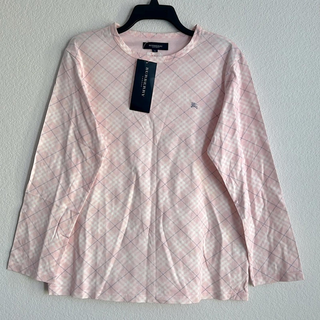 Burberry Pink Plaid Long Sleeve Pajama Set, NWT, Size L