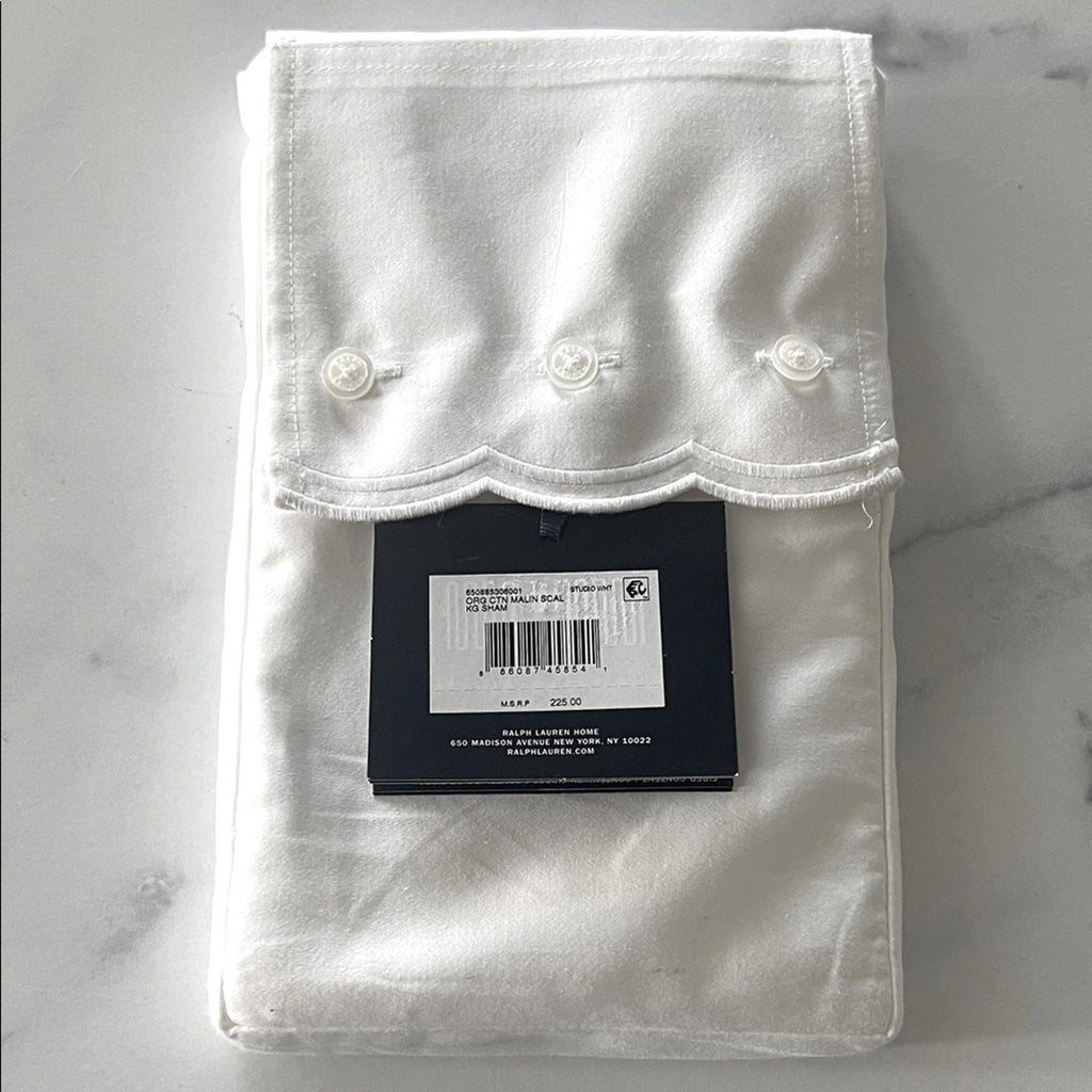 Ralph Lauren Malin Scallop Organic Cotton King Sham in Studio White, NWT $225
