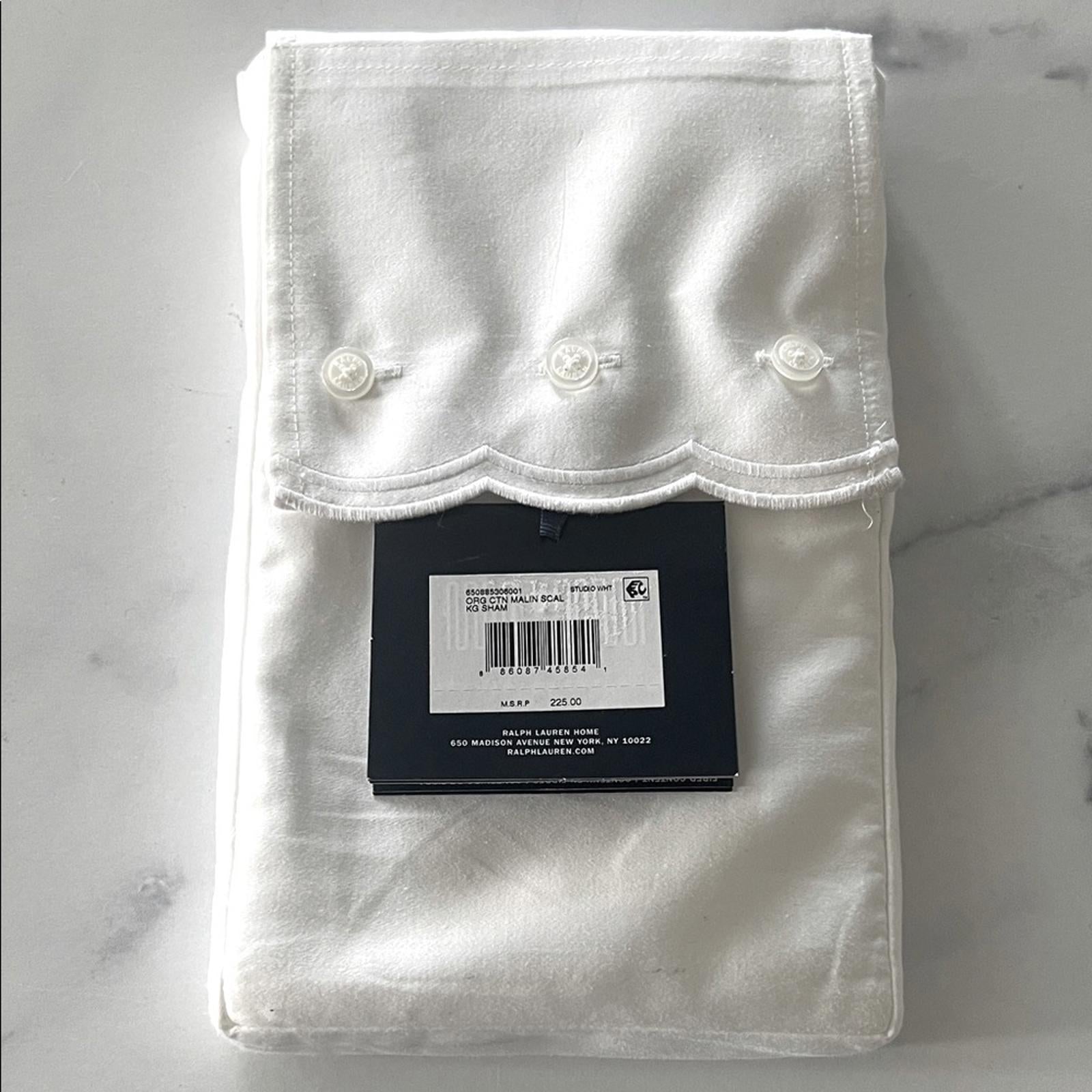 Ralph Lauren Malin Scallop Organic Cotton King Sham in Studio White, NWT $225