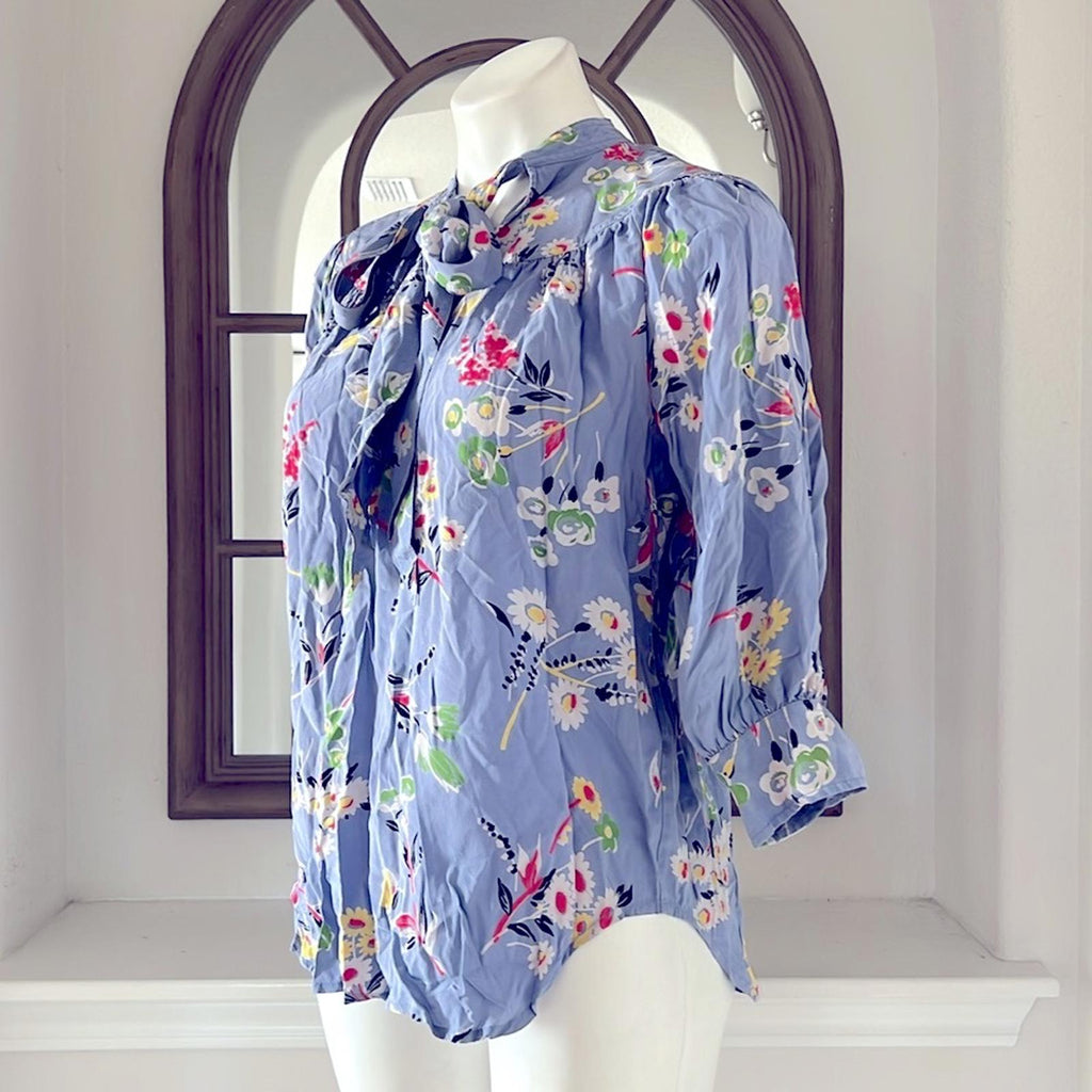 Polo Ralph Lauren Floral Neck Tie Blouse Size XS EXCELLENT!