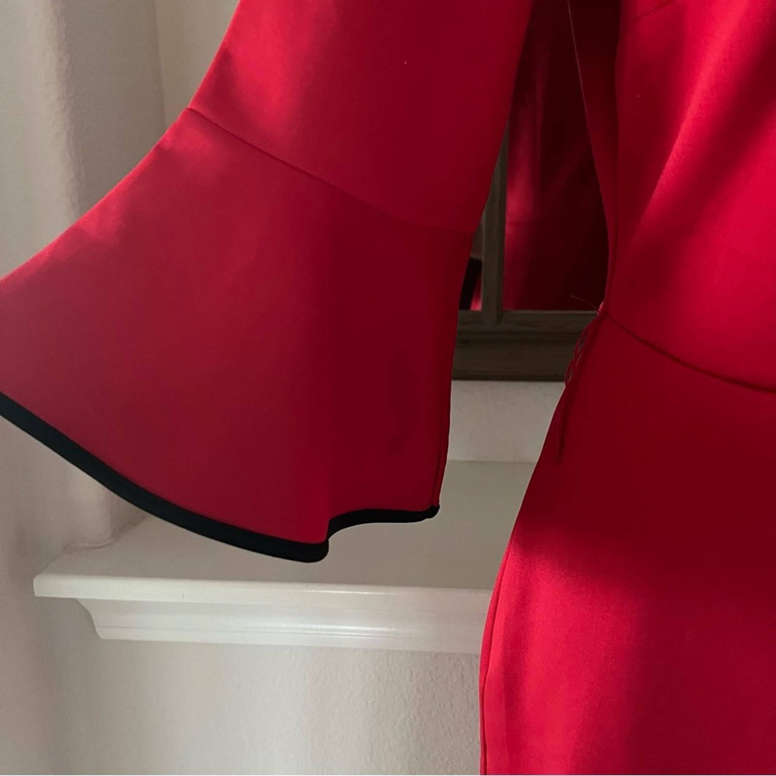 NY & Co Stretch Red Bell-Sleeve Dress w/Black Trim, Size M