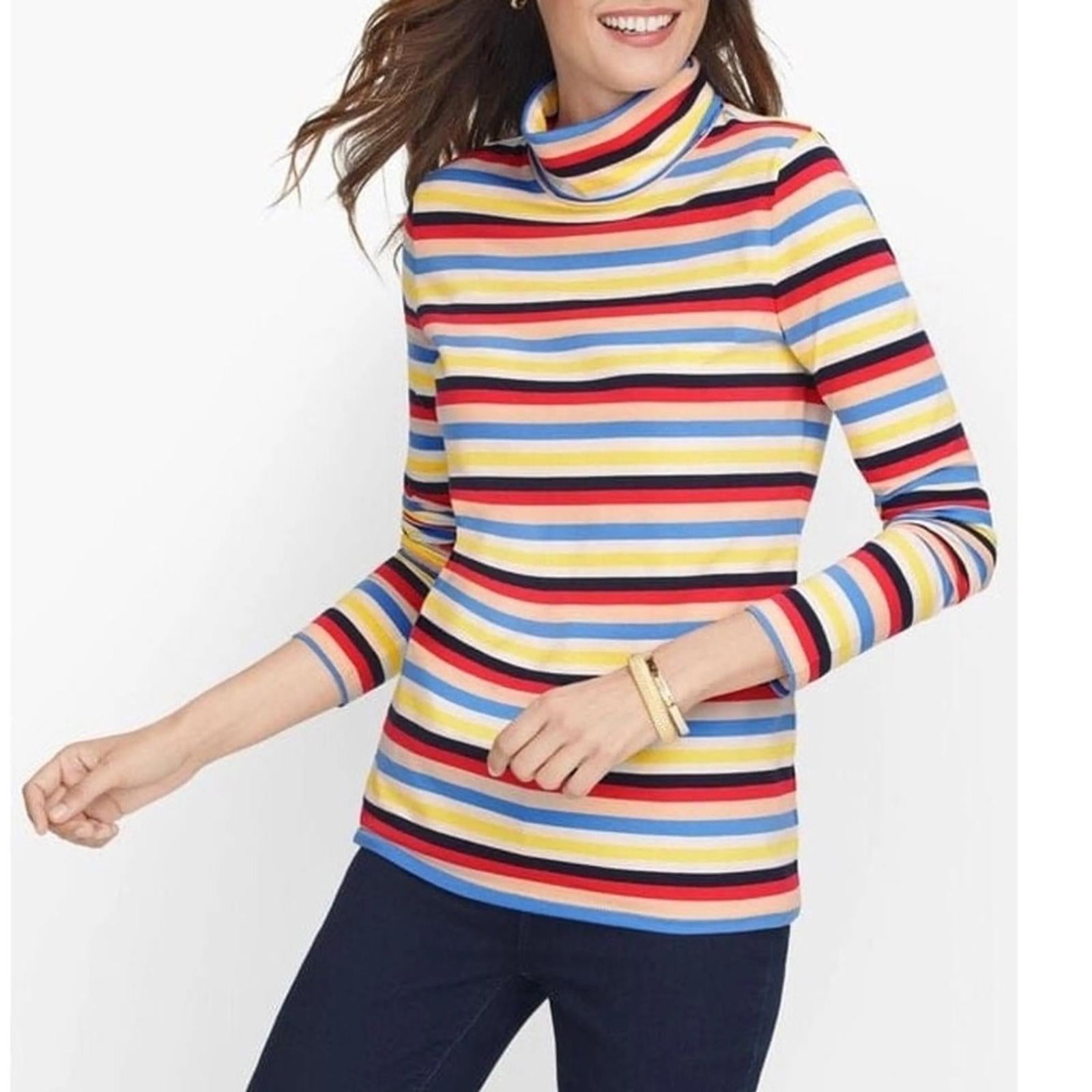 NEW Talbots Colorful Striped Turtleneck Tee, Size Small EXCELLENT!